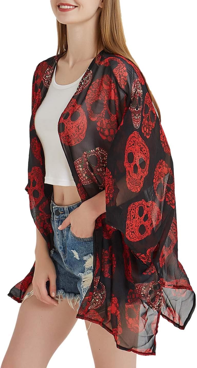 DREAGAL Women's Floral Chiffon Kimono Cardigan Summer Beachwear Swimsuit Cover up Multicolored S-3XL