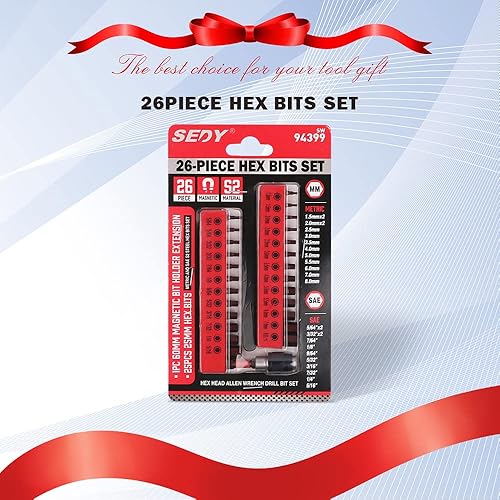 Miniatura 7 de Juego de 25 brocas Allen de alta calidad, brocas Allen duraderas con puntas magnéticas fuertes, llaves hexagonales SAE y métricas
