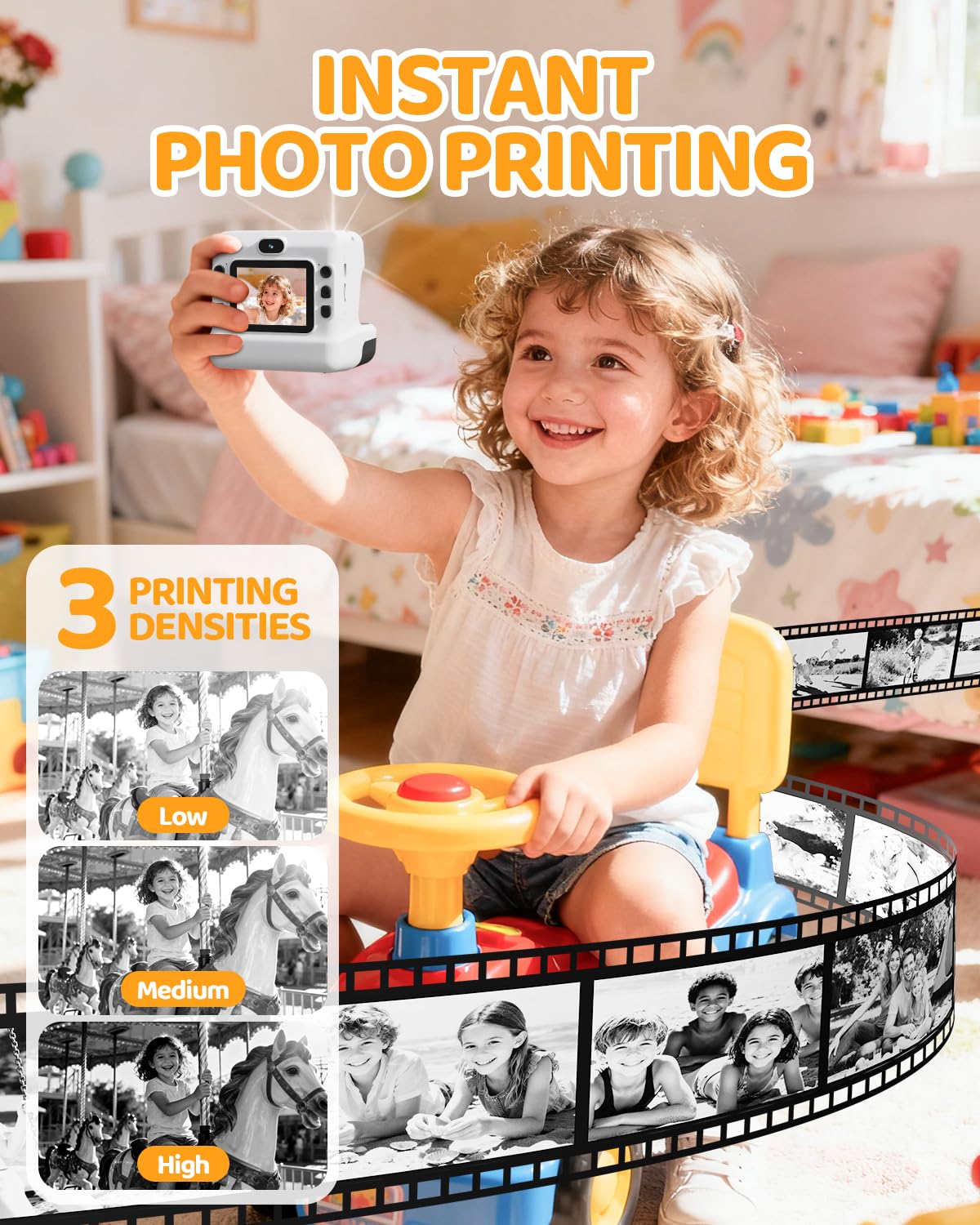 Macchina Fotografica Bambini Istantanea, CalineGam HD 1080P Macchina Fotografica Istantanea con Scheda da 32 GB e 3 Rotoli di Carta, Regalo di Natale per Ragazze Ragazzi dai 3 ai 14 Anni