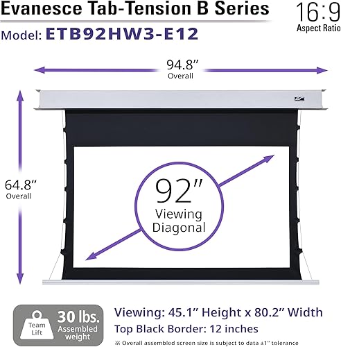 Miniatura 4 de Elite Screens Evanesce Tab-Tension B, 92 pulgadas diagonal 169, 4K  8K HD, pantalla de proyector tensada en pestaña eléctrica empotrada en el techo,