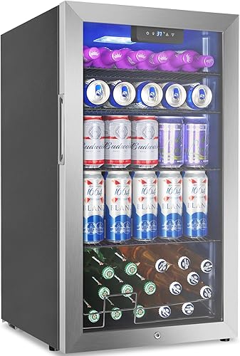 Refrigerador de bebidas, mini puerta de vidrio para 128 latas, para bebida, cerveza, soda, vino, 3.2 pies cúbicos, refrigerador pequeño para cocina,