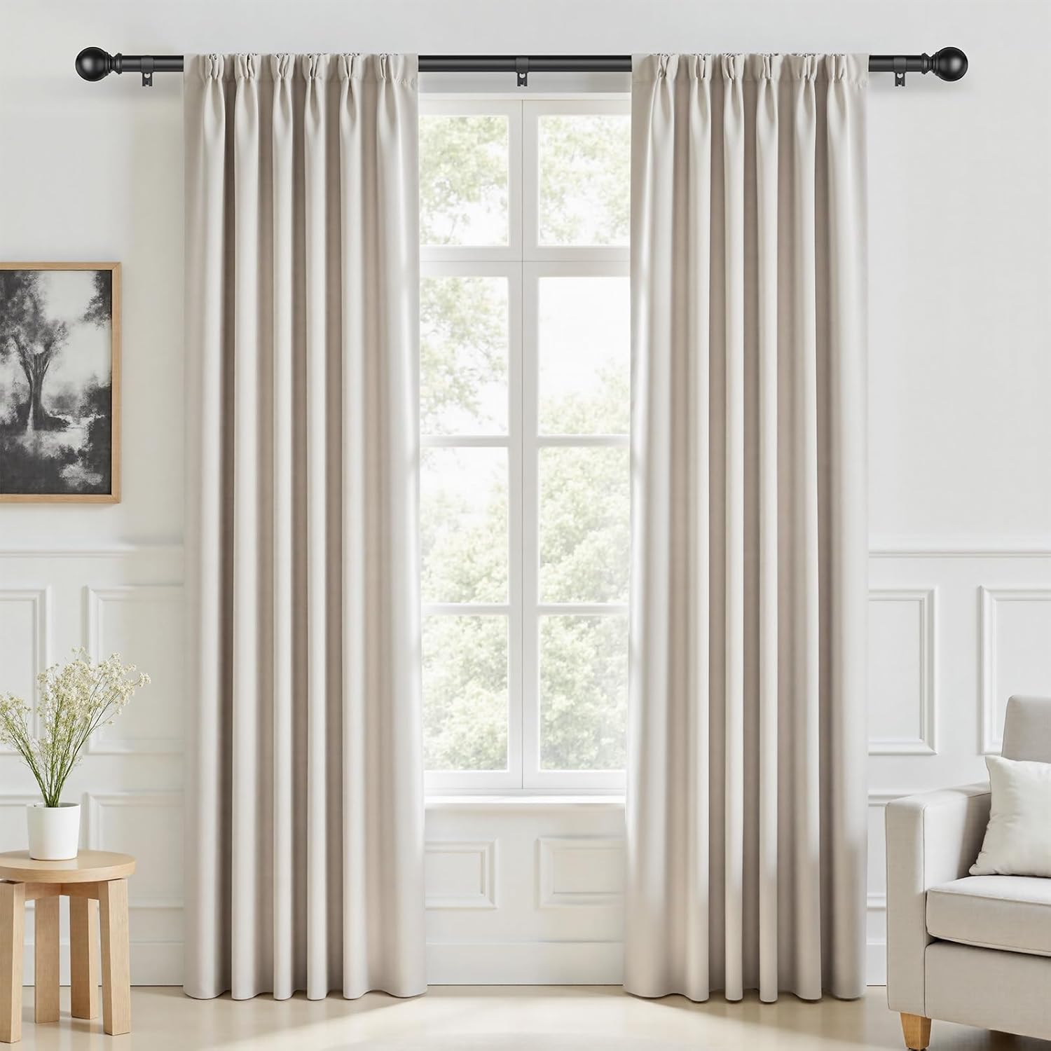 black curtain rods for windows 32 to 45 inch, 5/8 inch decorative curtain rods, curtains rod adjustable with easy installation and elegance design (w9,black,32-45") black 32"-45"(5/8"diameter)