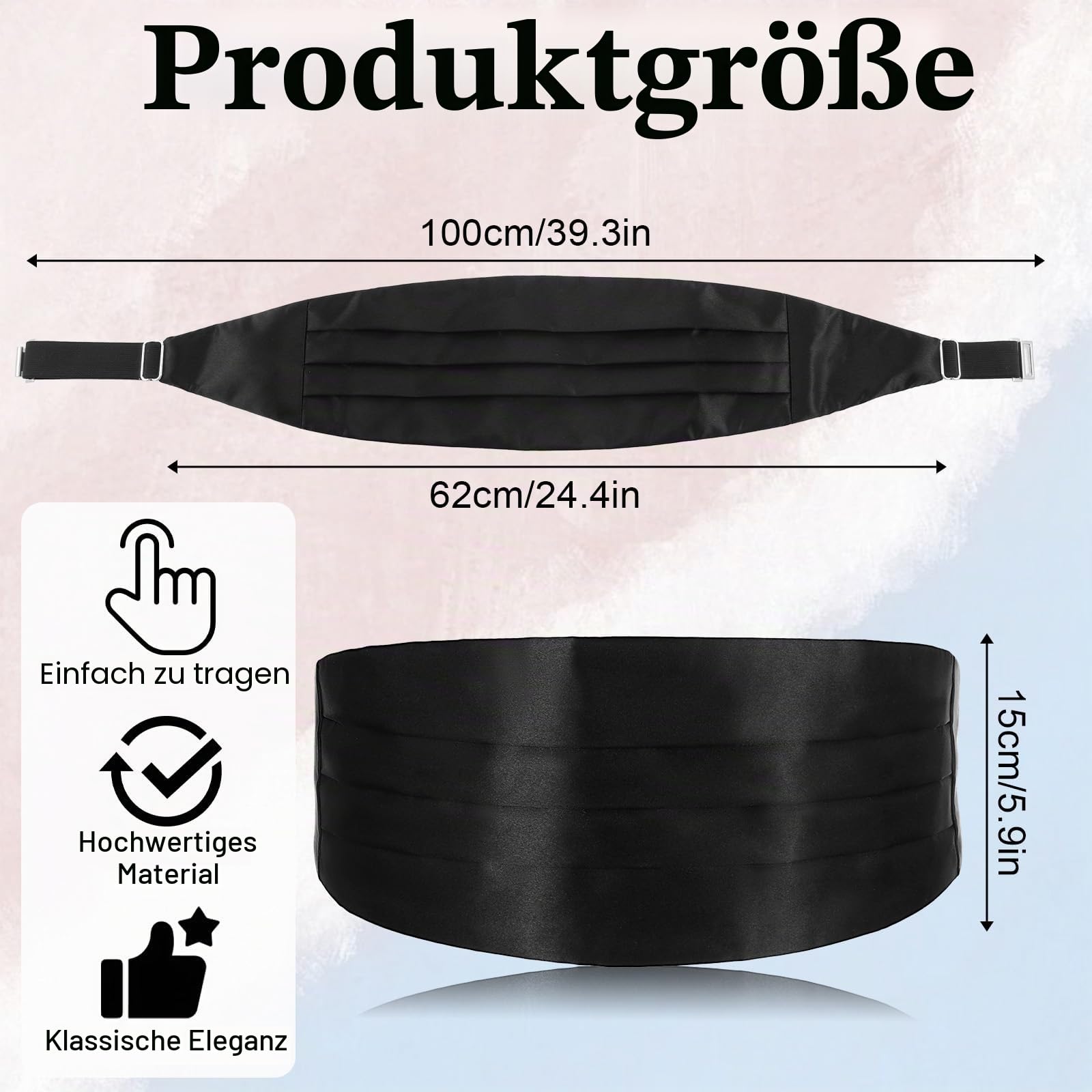 Verstellbare Satin-Herren-Kummerbunde, Kummerbund Aus Polyester Für Herren Kummerbund Schwarz Für Smoking Anzug Hemd Hochzeit Abschlussball Formelle Veranstaltungen Besondere Anlässe