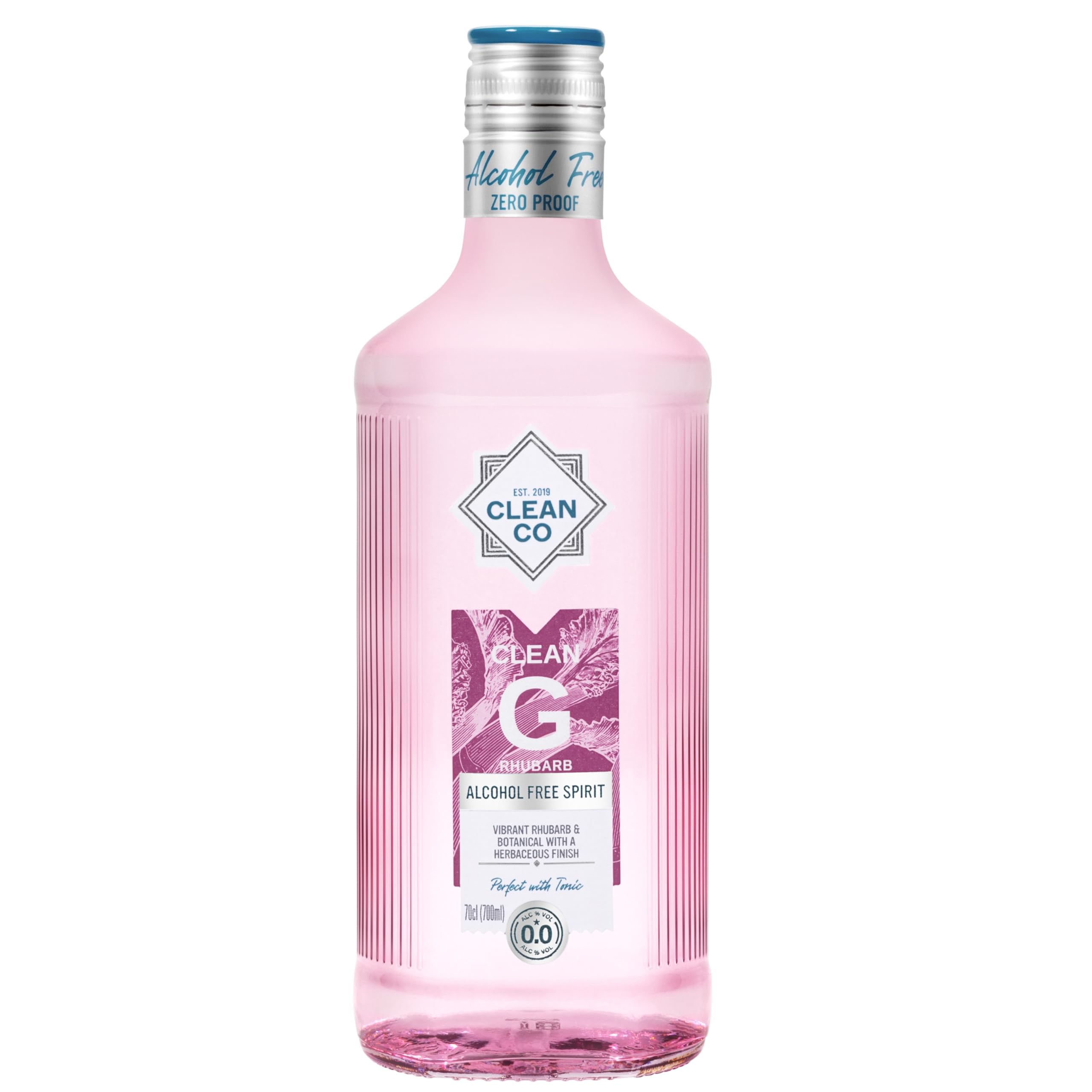 CleanCo | Clean G Rhubarb | Non Alcoholic Gin Replacement 0.0% ABV | Rhubarb Flavouring | Clean Gin | Low Carb & Diet Friendly | 70cl Bottle | Non Alcoholic Spirit | Vegan, Gluten-Free Formula