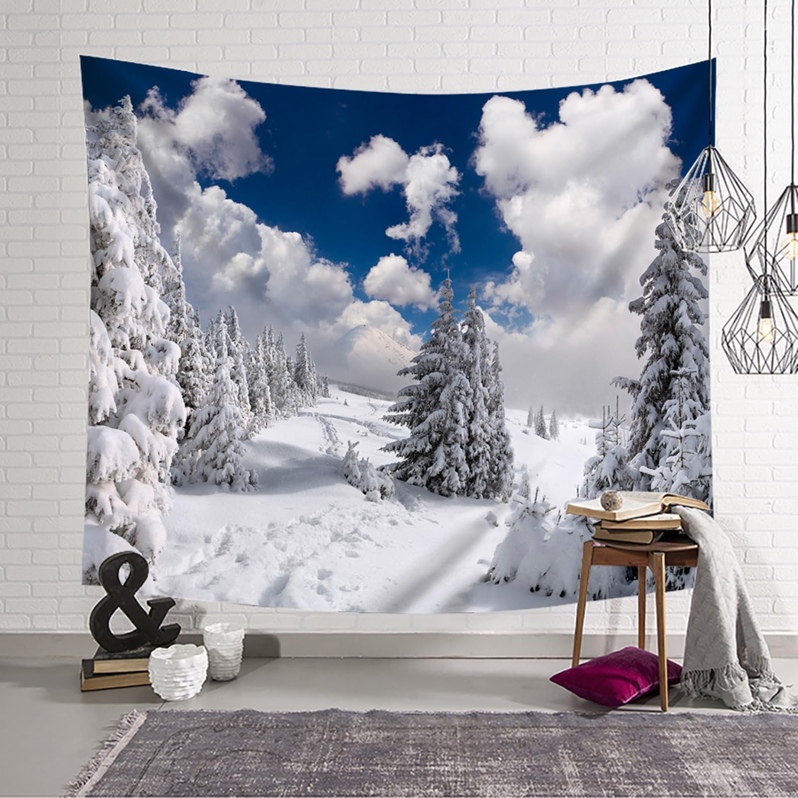RDSGYZ Gobelin duży 300 x 256 cm, ozdoba na ścianę, chusta na ścianę, motyw zimowych gór, białych chmur i drzew, zasłona ścienna, dekoracja ścienna, do pokoju dziecięcego, sypialni, salonu