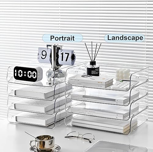 Miniatura 7 de Gagee Paquete de 4 organizadores de papel para escritorio, bandeja de papel apilable para aula, oficina y más, organizador de escritorio con bandeja