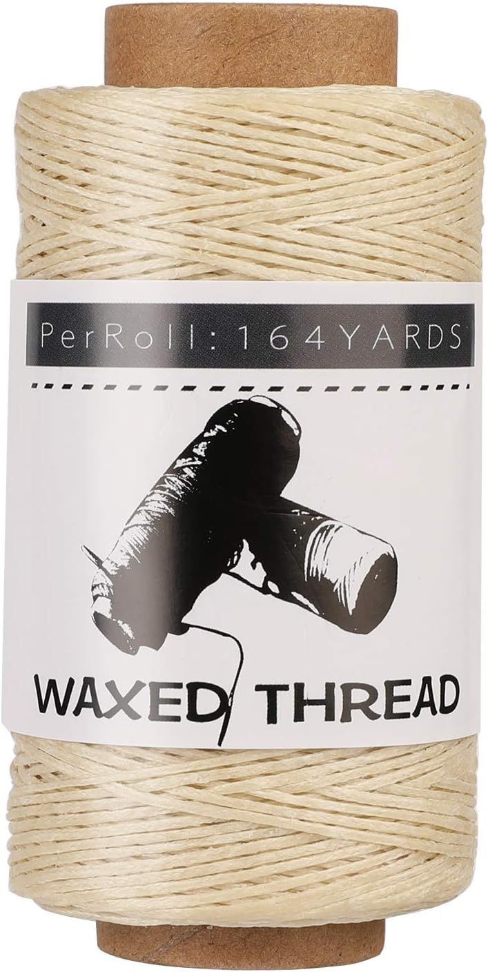 Jupean Waxed Thread for Leather Sewing, 164 Yards /150m Leather Thread for Hand Sewing, 0.8mm Hand Stitching Threads for Sewing Bookbinding Repairing, and Beginners Craft DIY