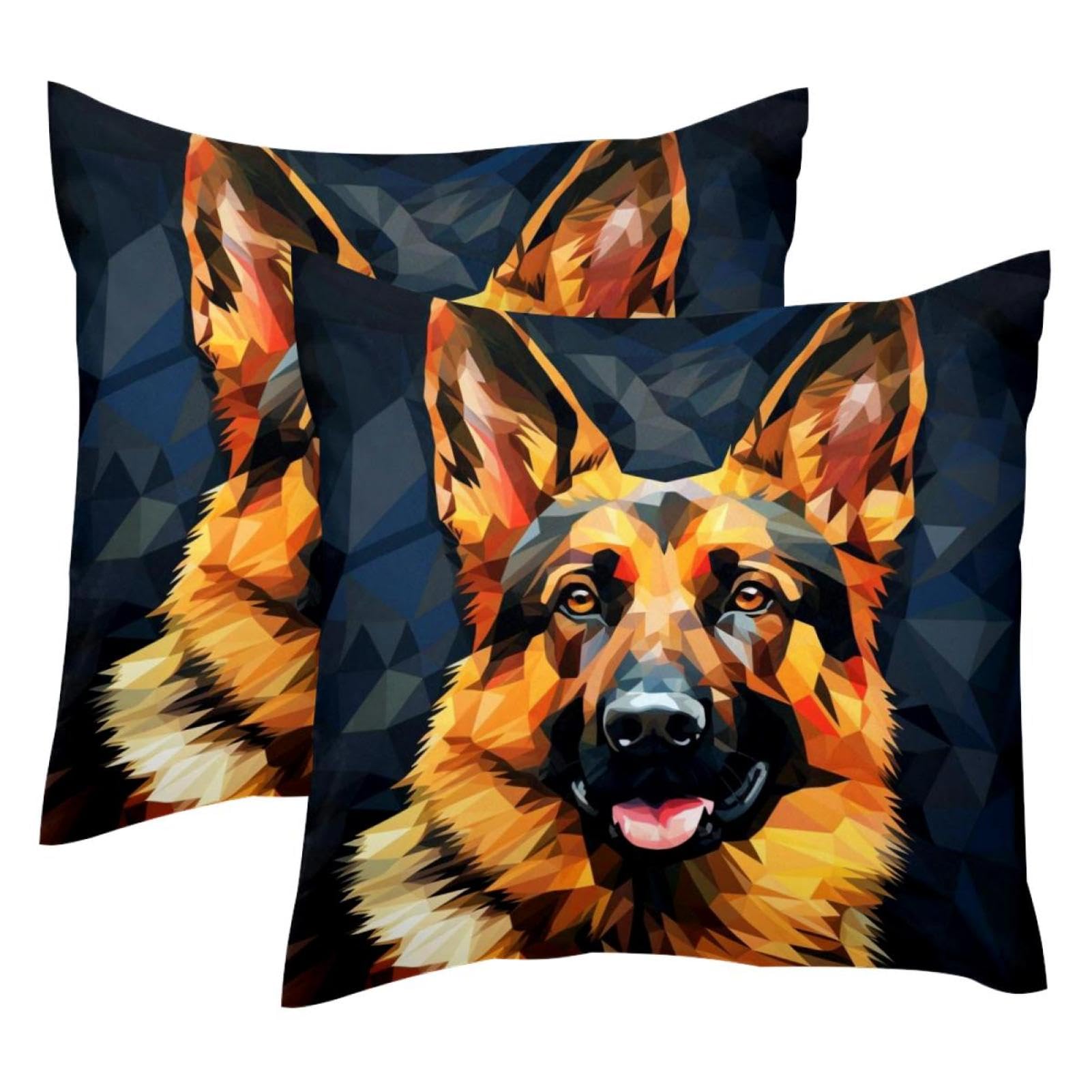 Housse de coussin en velours lot de 2 motif chien de berger géométrique 50x50 cm