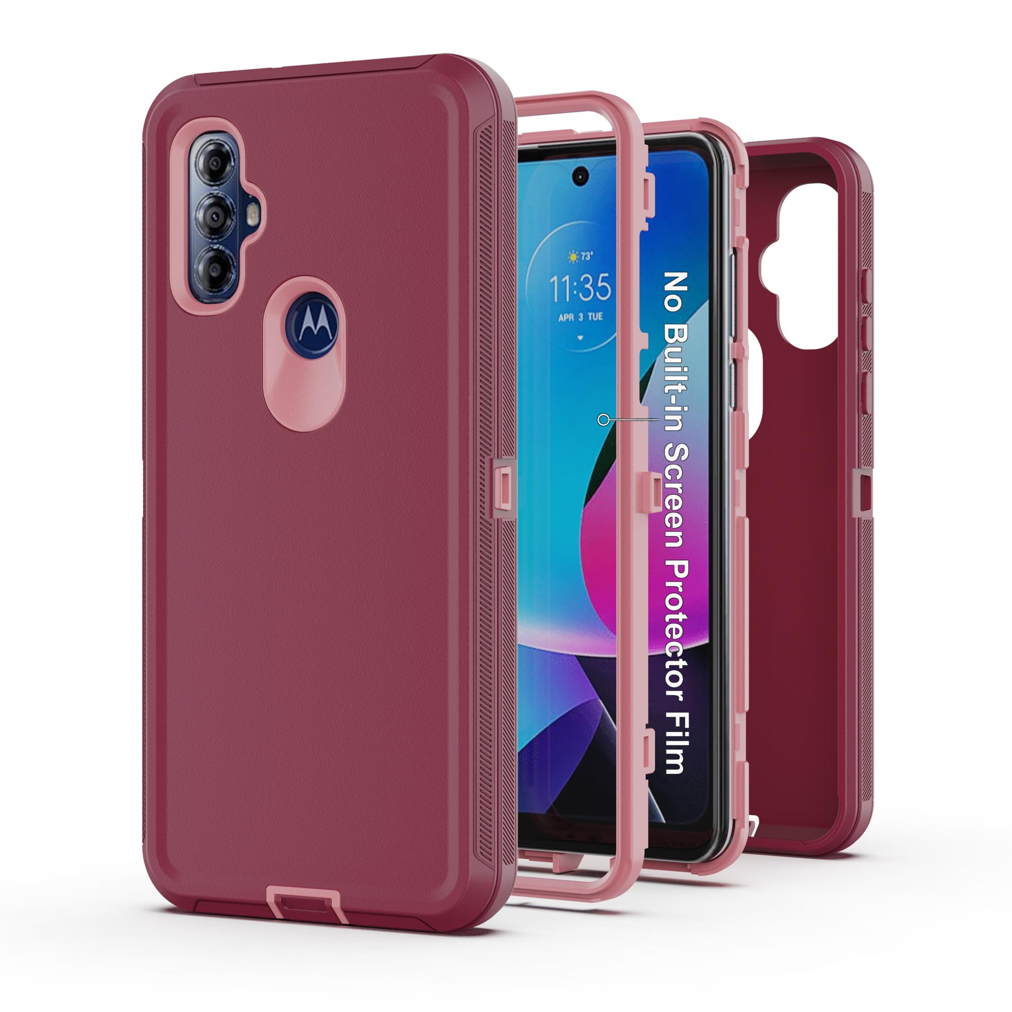 Funda para Moto G Pure, Moto G Play 2023, Moto G Power 2022, funda protectora resistente con [3 capas] cubierta de protección de goma resistente a prueba de golpes para Motorola G Pure (rojo