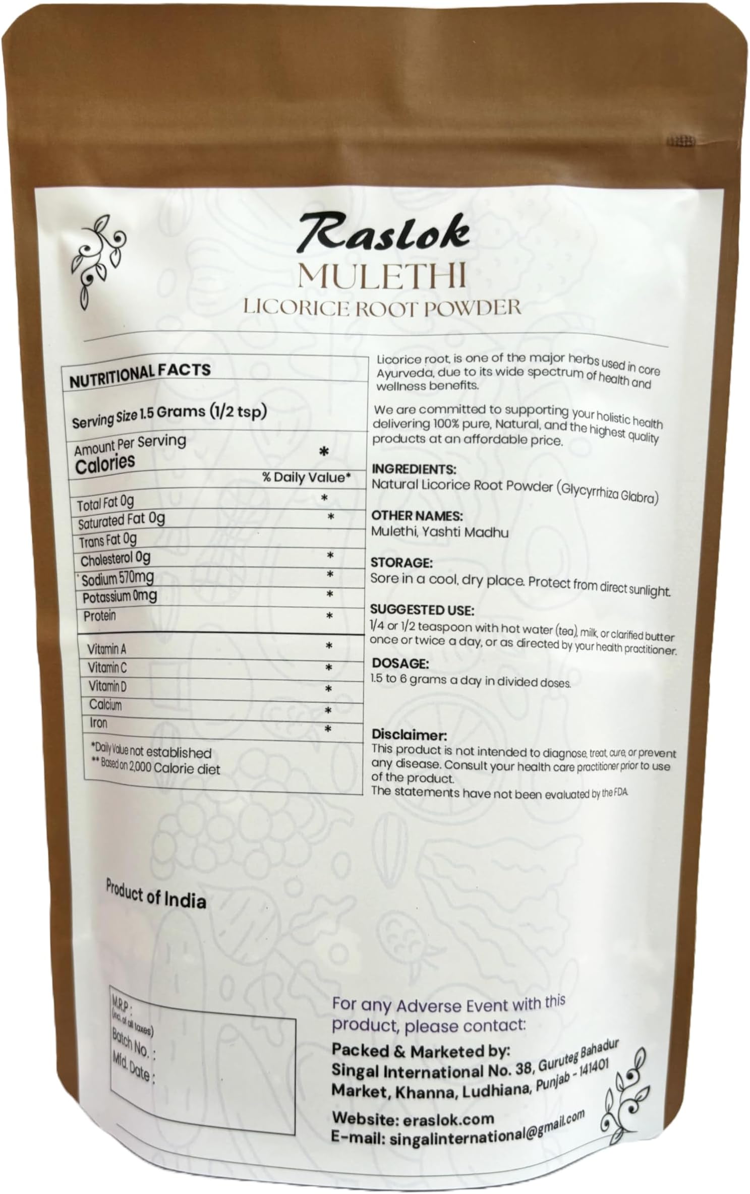 Licorice Root Powder | Kown as Malethi, Mulethi Powder | Glycyrrhiza Glabra (3.52, Ounces)