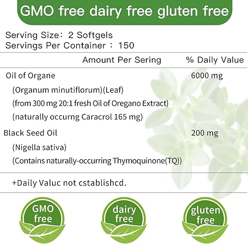Miniatura 2 de Aceite orgánico de cápsulas blandas de orégano con aceite de semilla negra, 300 unidades  A base de plantas, sin OMG  Apoya el bienestar y el