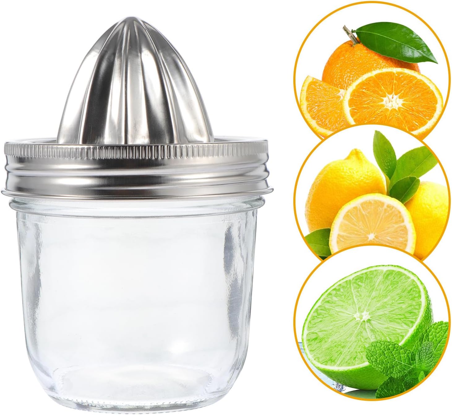 Manual Stainless Steel Lemon Squeezer with Mason Jar Hand Press Fruit Juicer for Oranges Grapefruits Portable Kitchen Tool Easy to Clean Compact Design for Home Camping Picnic