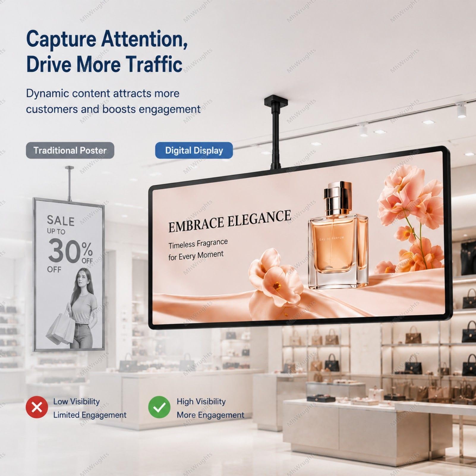 Wyświetlacz Digital Signage, ekran reklamowy montowany na ścianie ze zdalnym zarządzaniem treścią, odtwarzanie na podzielonym ekranie, aktualizacja przez Wi-Fi LAN przez USB 50in