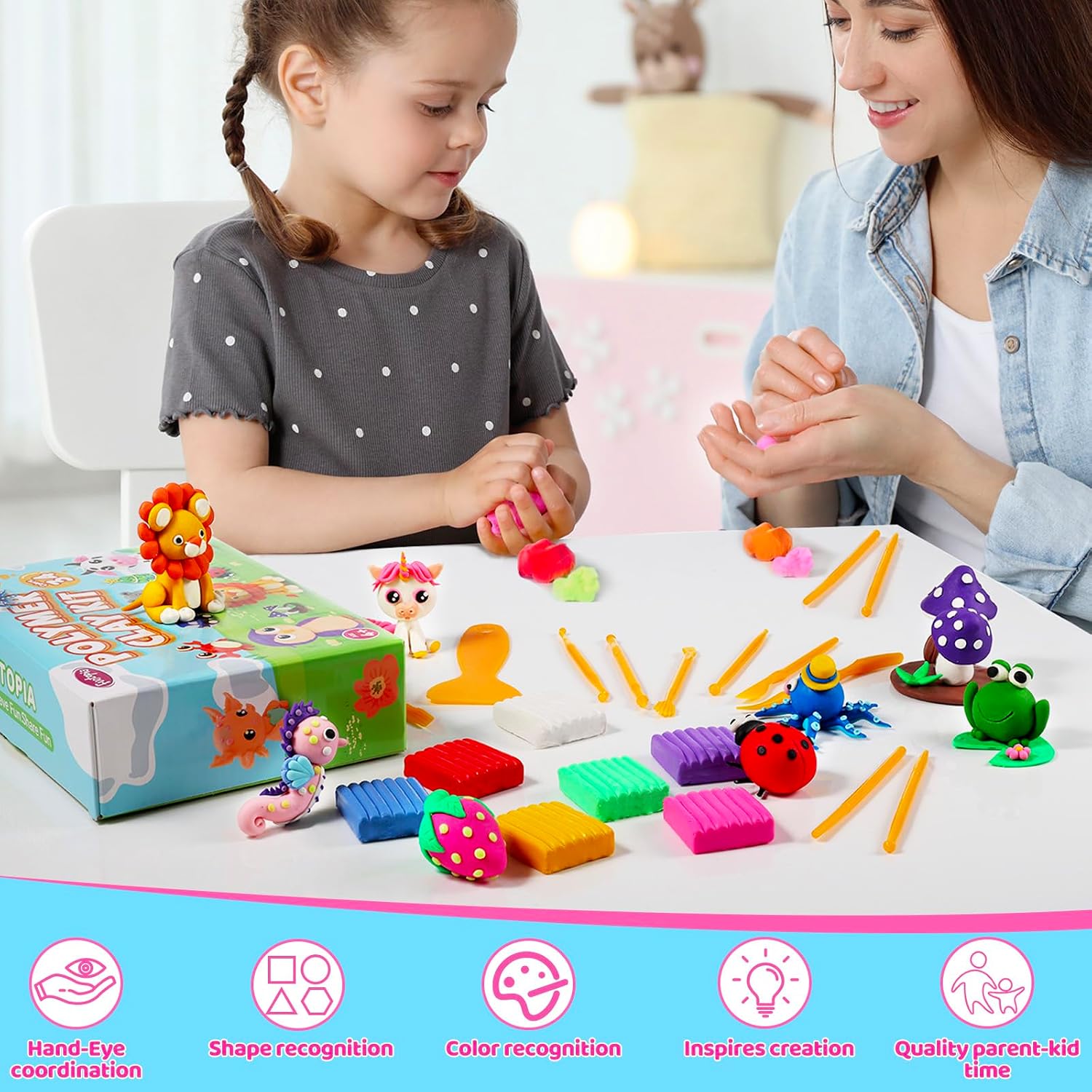 Polymer Clay Kit, 34 Colors Modeling Clay for Kids Adults, Funtopia Oven Bake Clay with Tutorial Book Sculpting Tools Storage Box for Sculpture, Crafting, DIY Projects, Jewelry Making(0.9oz/pc)