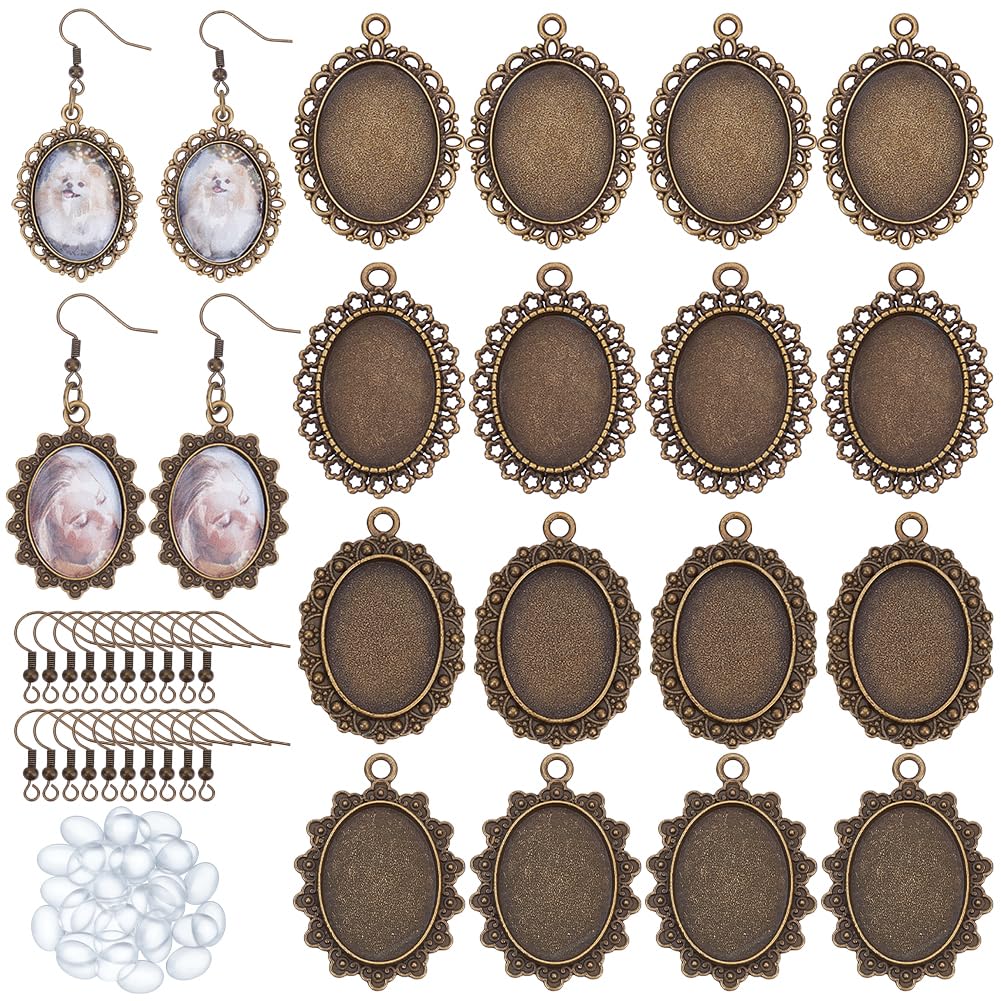 Kit cabochons en verre transparent PH PandaHall avec crochets en laiton pour boucles d'oreilles