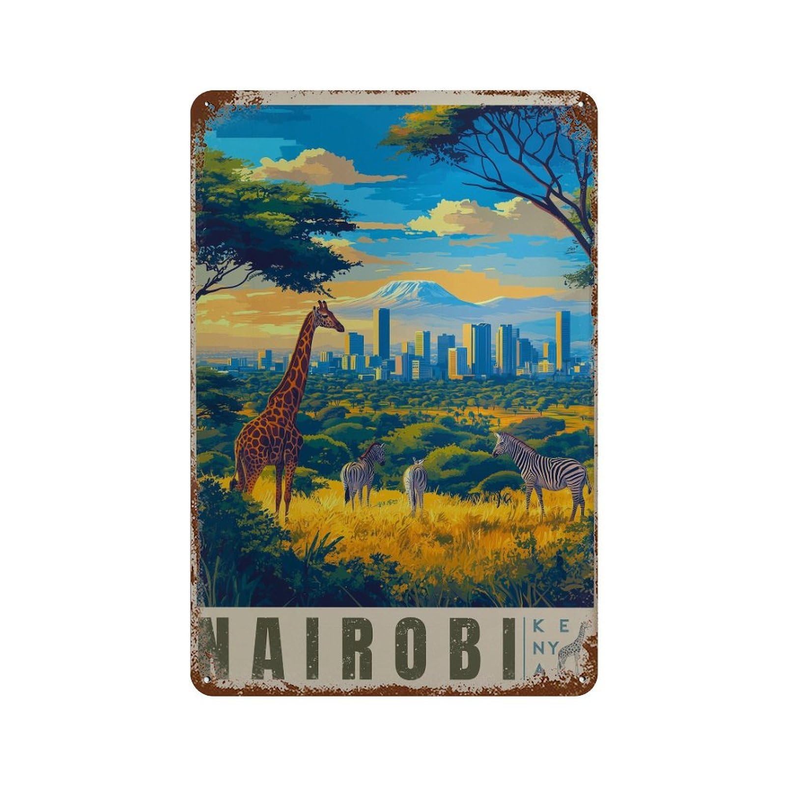 xiaoxiaoshen Nairobi Kenya Travel Maasai Park Wildlife Wall Decor Art Metal Tin Poster Modern Home Decor Art Home Bar Shop Decorations Vintage Sign 30x20cm