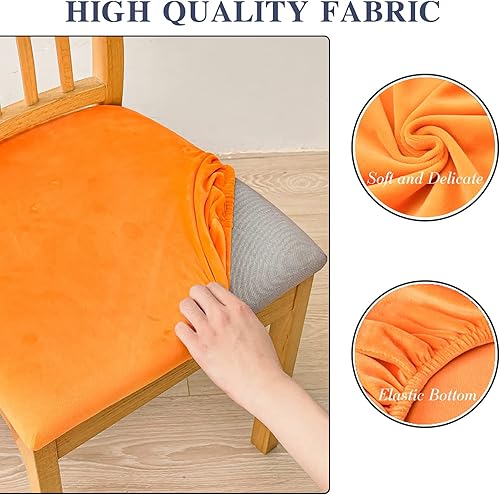 Miniatura 9 de Fundas elásticas de terciopelo para asiento de silla de comedor, 6 piezas, fundas protectoras de asiento suaves para sillas de comedor, fundas