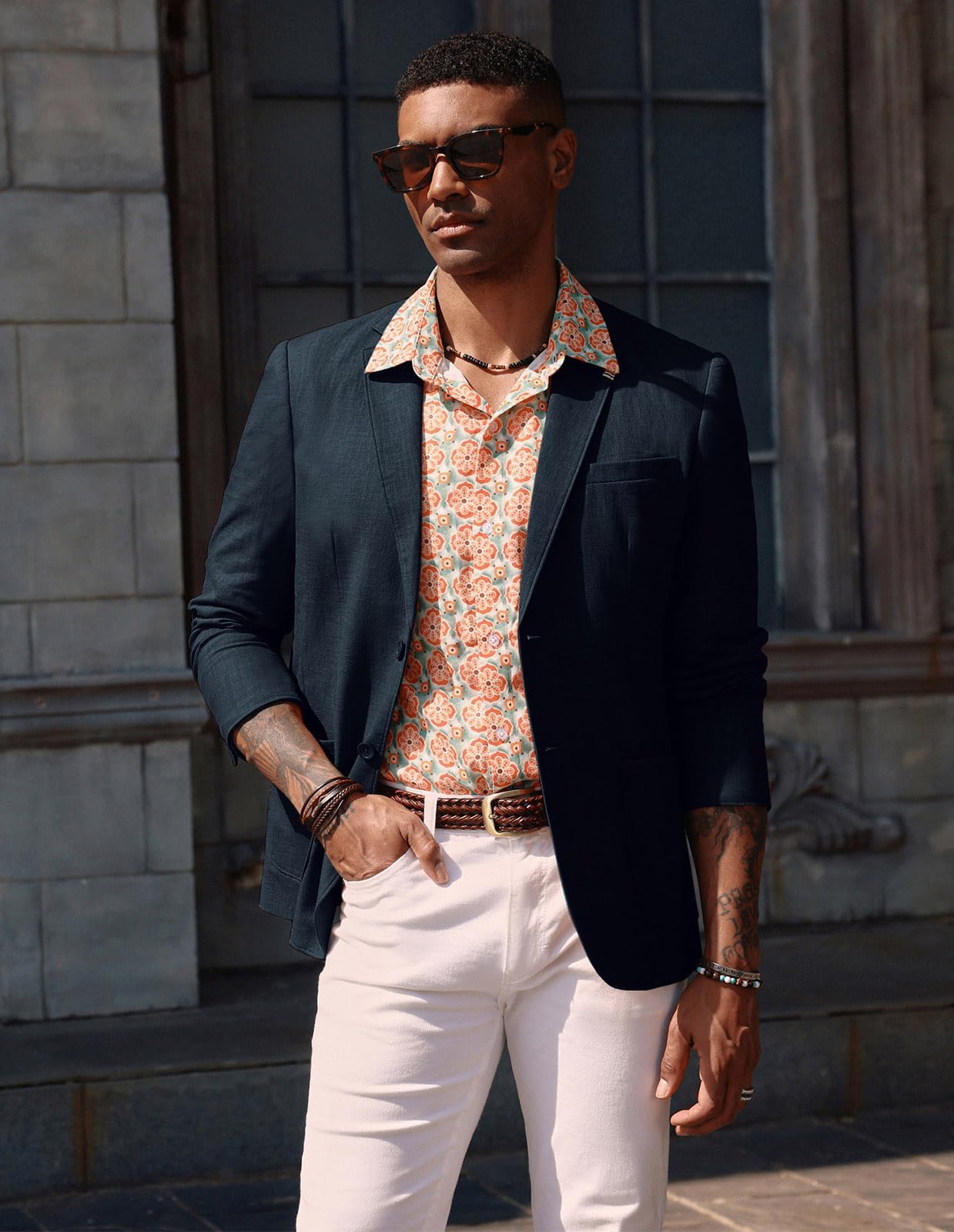 PJ PAUL JONES Blazer da uomo in lino, moderno, per il tempo libero, sportivo, vestibilità regolare, 2 bottoni, giacca da lavoro, Blu scuro, XXL