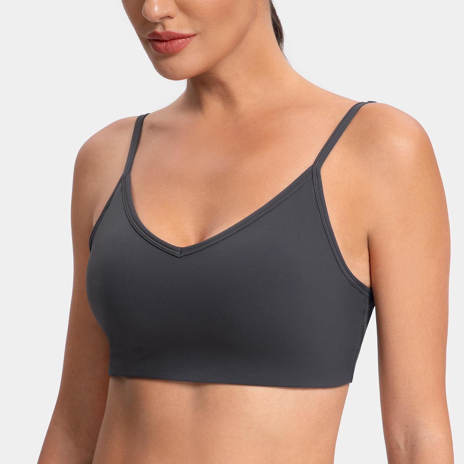 Colorfulkoala Dreamlux Adjustable Spaghetti Strap Sports Bras for Women V-Neck Padded Crisscross Back Workout Yoga Tops