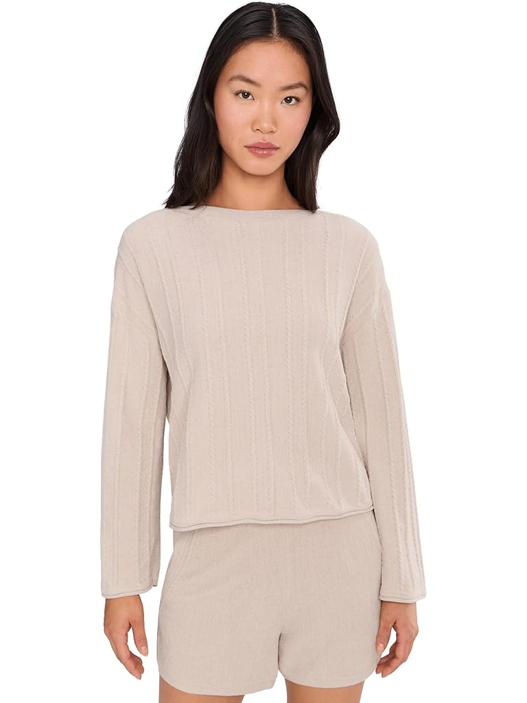 Navy Barefoot Dreams CozyChic Ultra Lite® Rope Stripe Boatneck Pullover