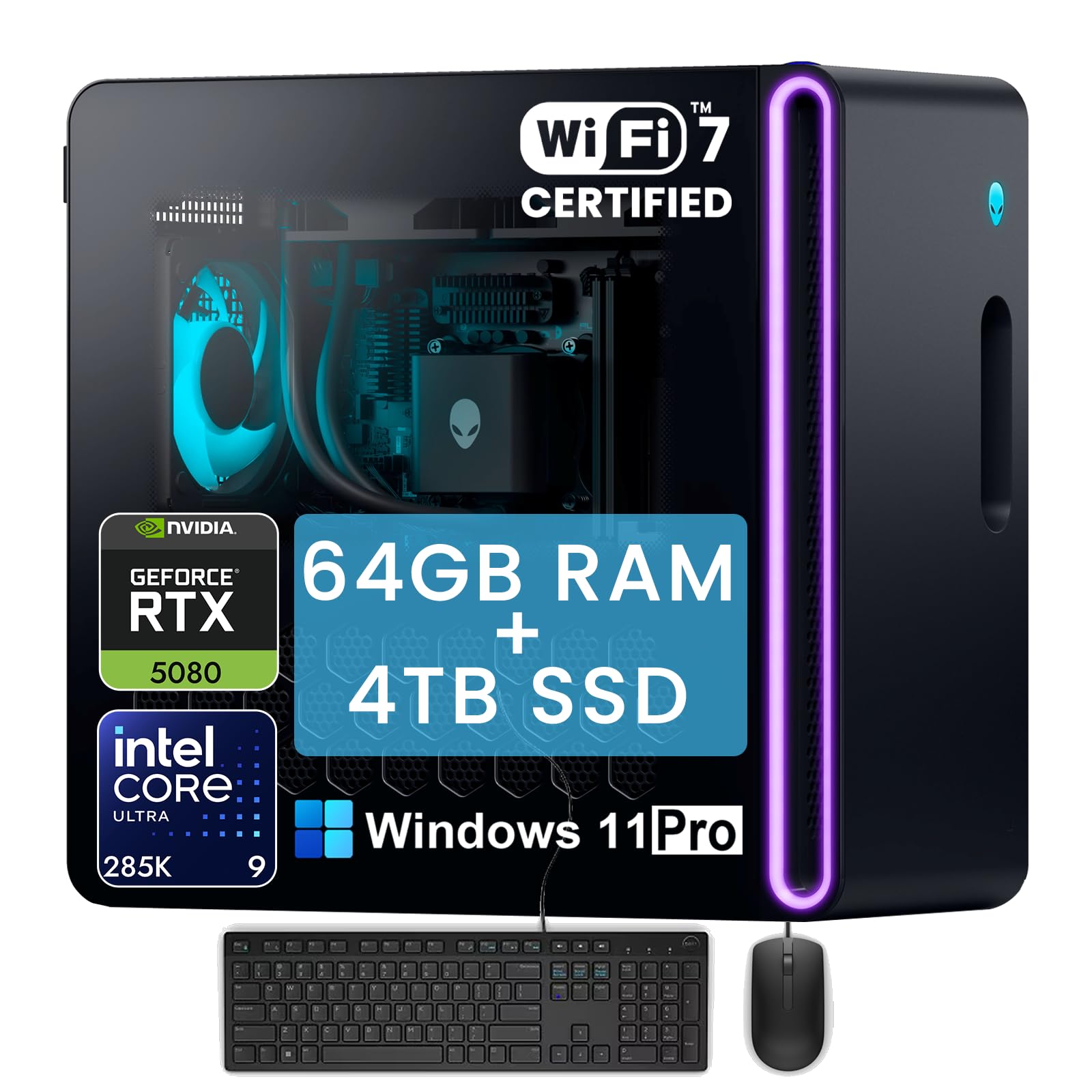 Alienware Aurora R16 Gaming Desktop PC - RTX 5080 16GB GDDR7 • Intel 24-Core Ultra-9 285K (up to 5.7GHz) • AI NPU • Wi-Fi 7 • Win 11 Pro • AlienFX Liquid Cooling • 64GB DDR5 RAM, 4TB SSD