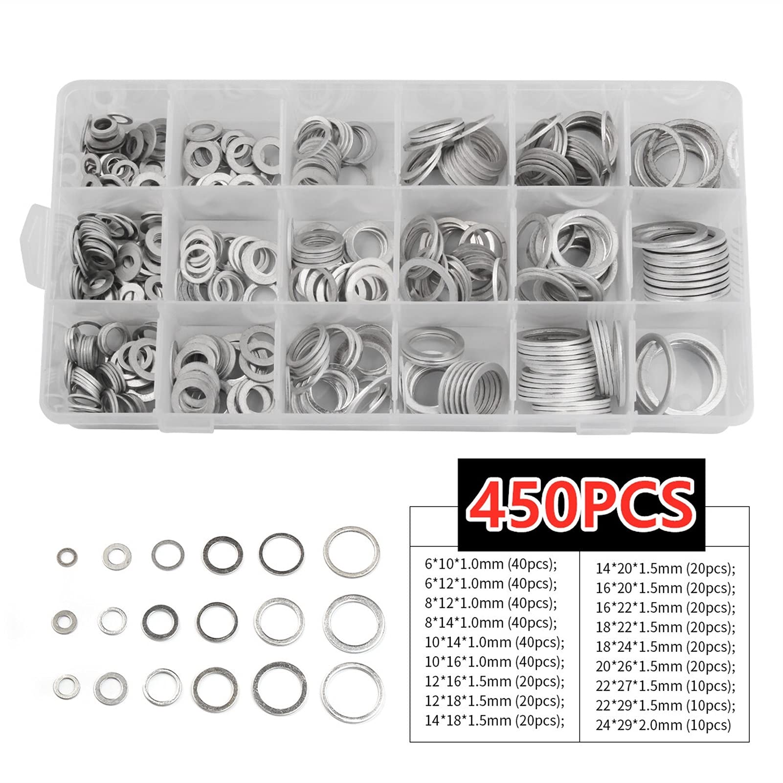 Mdingbao-Arandelas Juego de Juntas Planas de Aluminio de 200 Piezas Juego de Sello de Anillo Plano Conjunto de 9 tamaños M5 / M6 / M8 / M10 / M12 / M14 con Caja, Corrosión y Duradero