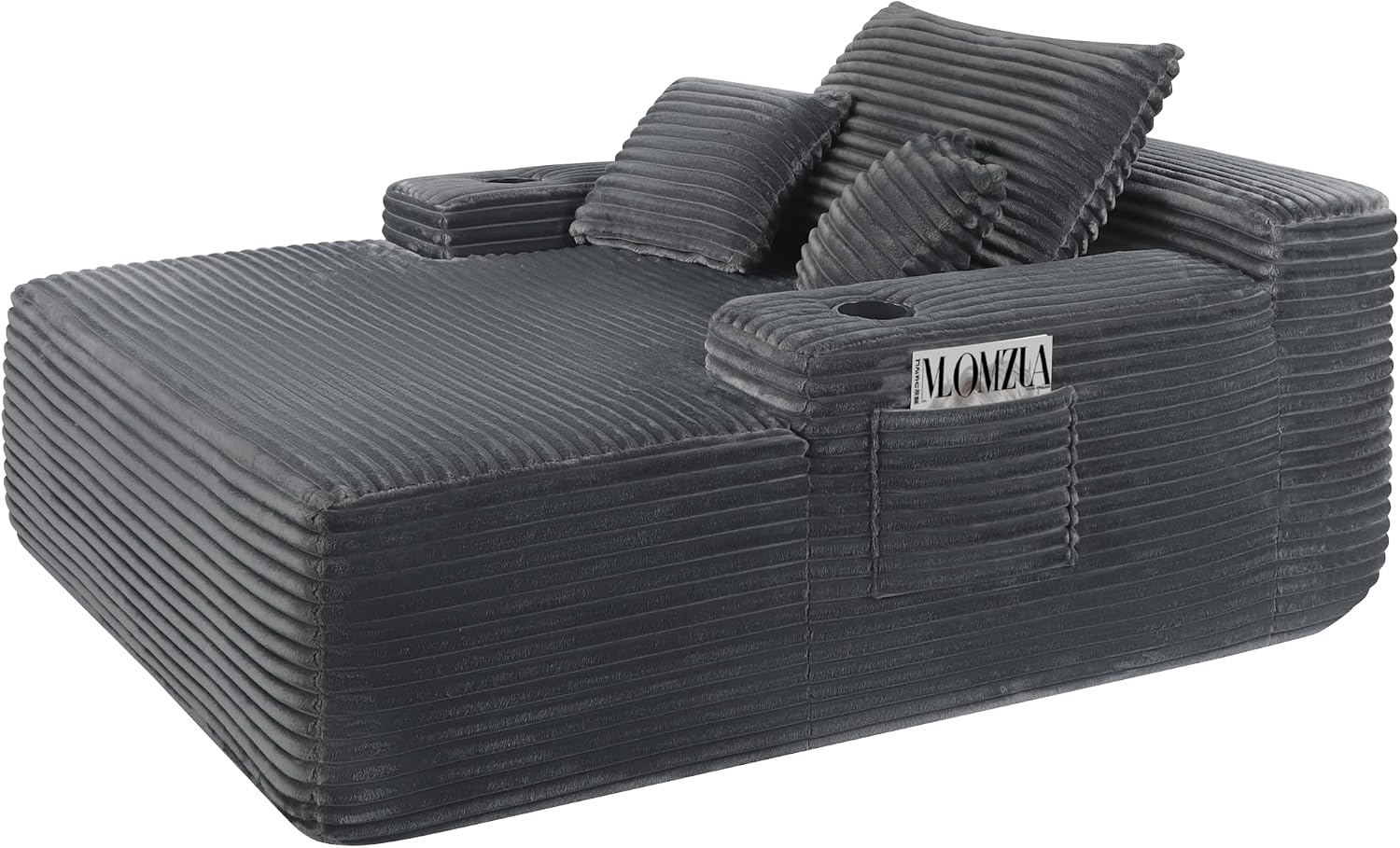47.2-Inch Fluffy Corduroy Boneless Sleeper Daybed Oversized Single Recliner Foam Cloud Lounge Chaise,Floor Cloud Sofa Chaise Indoor W/2 Toss Pillows and Cupholders