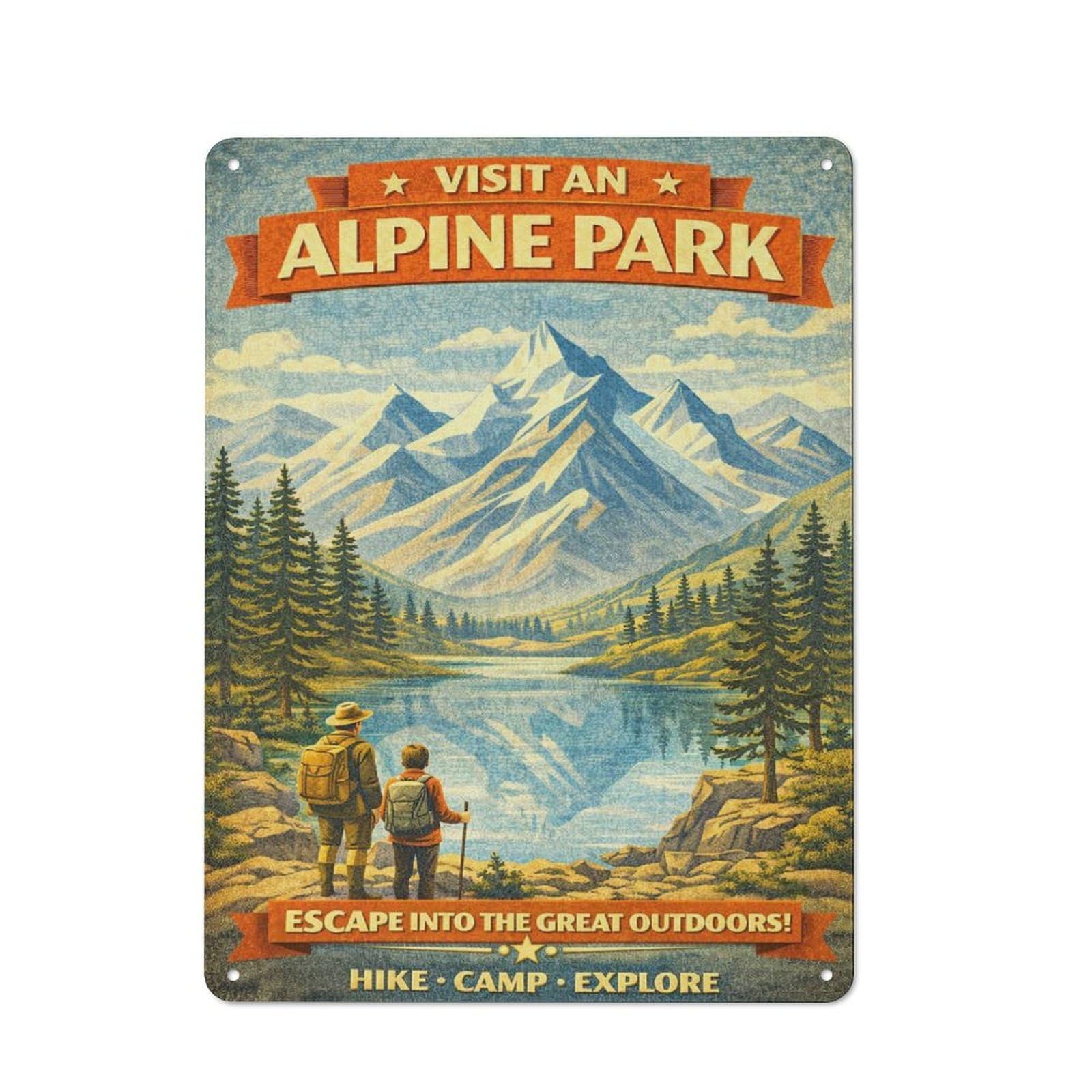 Junmoney Style-20 Visit An Alpine Park Vintage Retro Tin Wall Plaque 40X30cm For Hobby Room Or Studio, For Garage, Workshop And Man Cave Decoration