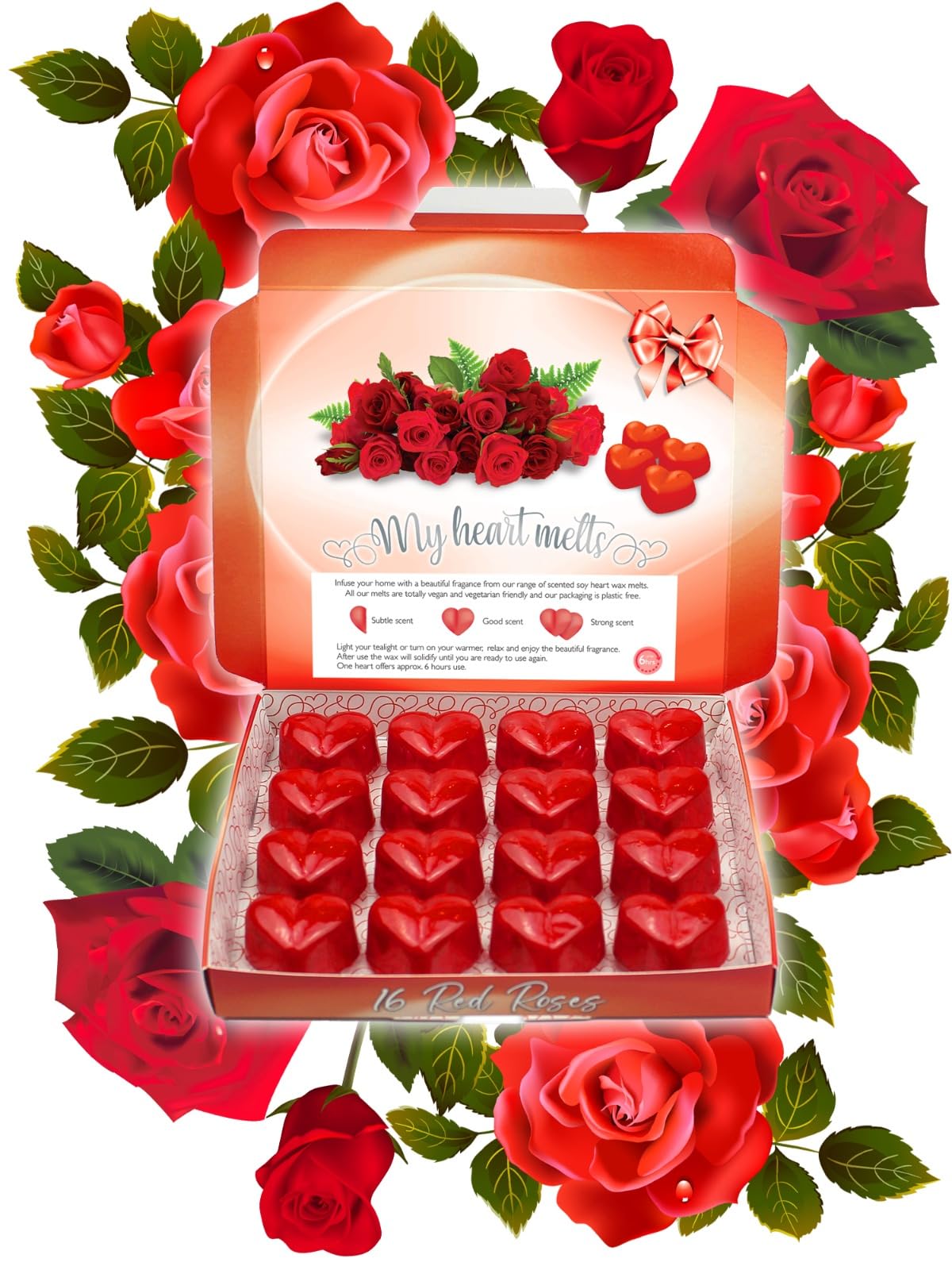 Red Roses - Cera aromática para lámpara aromática y eléctrica, cera de cera de soja, vegana y apta para animales, aroma a cera aromática