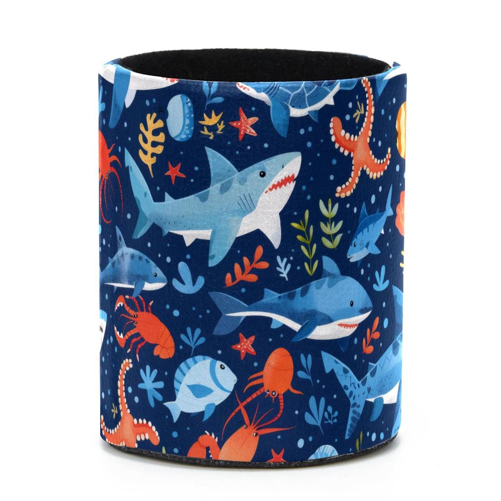 VAPOKF Round Pencil Holders for Desk, Shark Starfishes Pen Holders Pen Pot Makeup Brushes Storage Desktop Stationery Supplies Organiser for Home Office