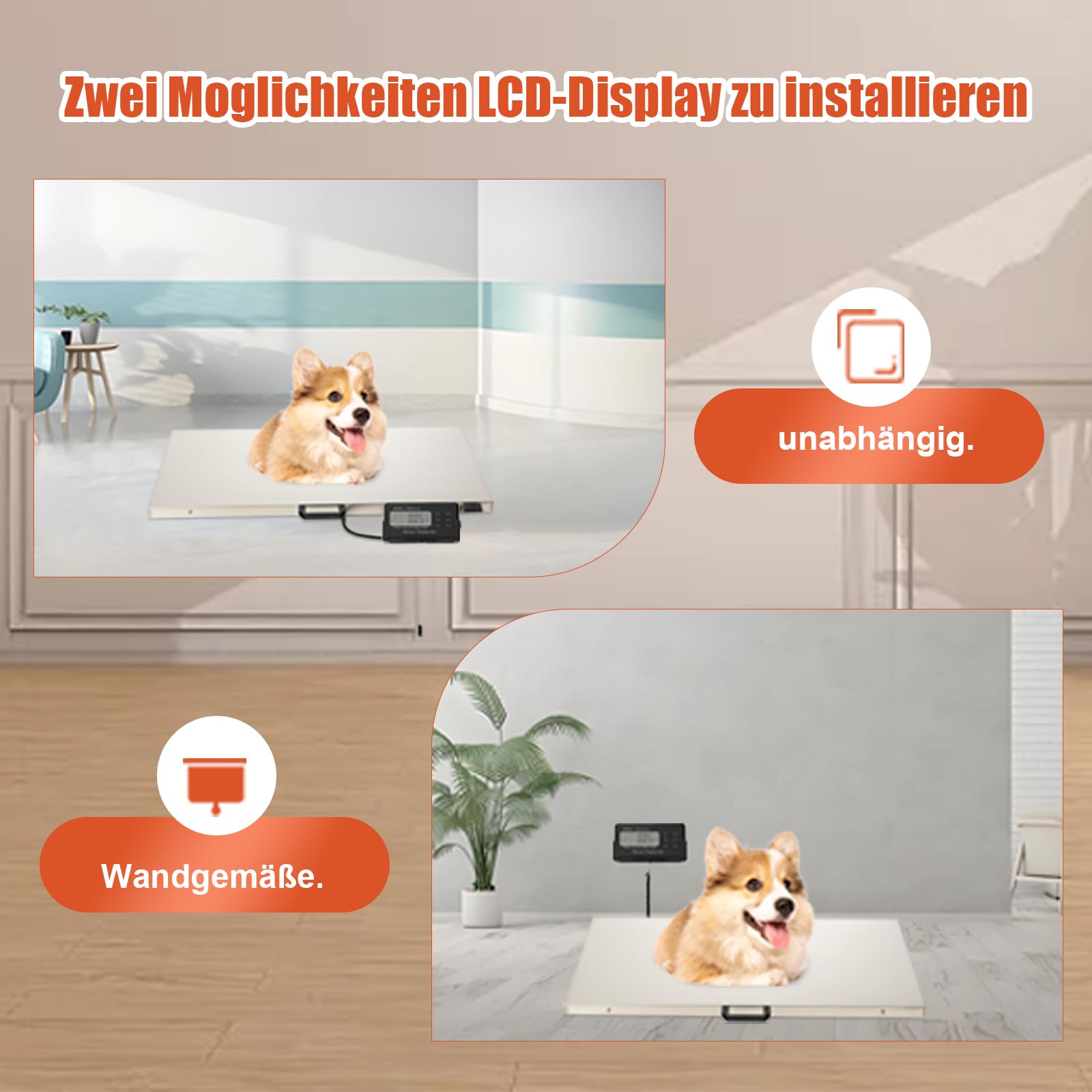 300kg/660lbs Digitalwaage Paketwaage Veterinärwaage Große Tierwaage, Externes LCD Plattformwaage mit 201 Edelstahlplattform