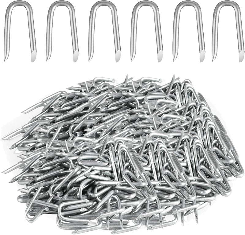 300 grapas de alambre, grapas para cercas, clavos en forma de U, clavos en U de acero para cercas | Clavos de alambre en forma de U, grapas galvanizadas para cercas de alambre de púas, sujetadores para herrajes de alambre de púas para jardín de madera
