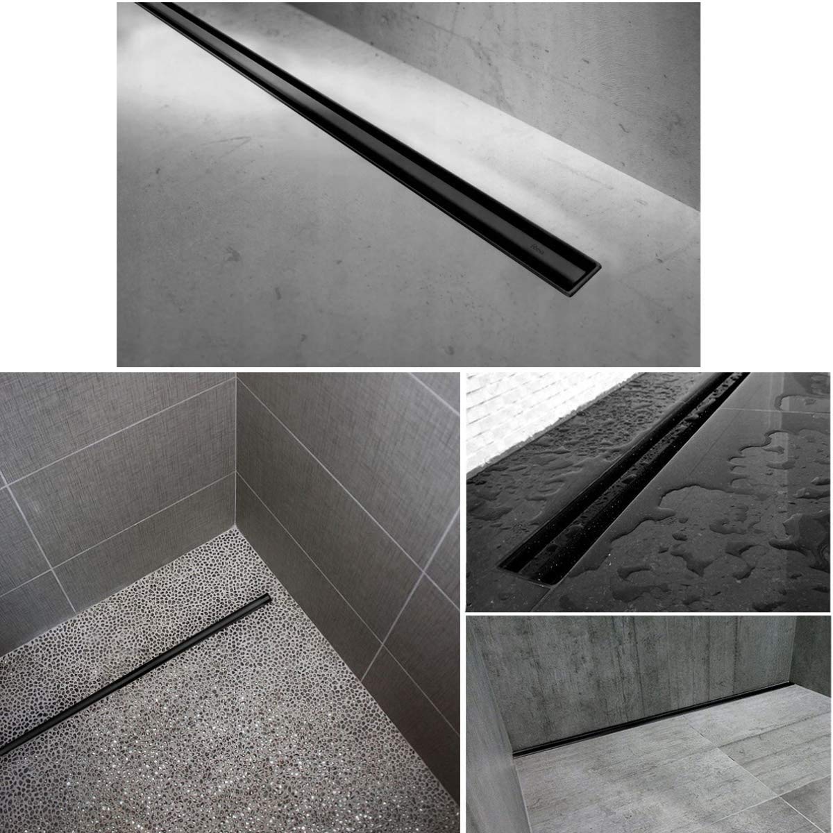 VBChome Duschrinne 80 cm Schwarz SLIM Bodenablauf Selbstreinigender Siphon mit Ablauf Geruchsstop Größen 60-100cm Duschablauf sehr flach, Komplettset Ablaufrinne für Badezimmer Waschküche