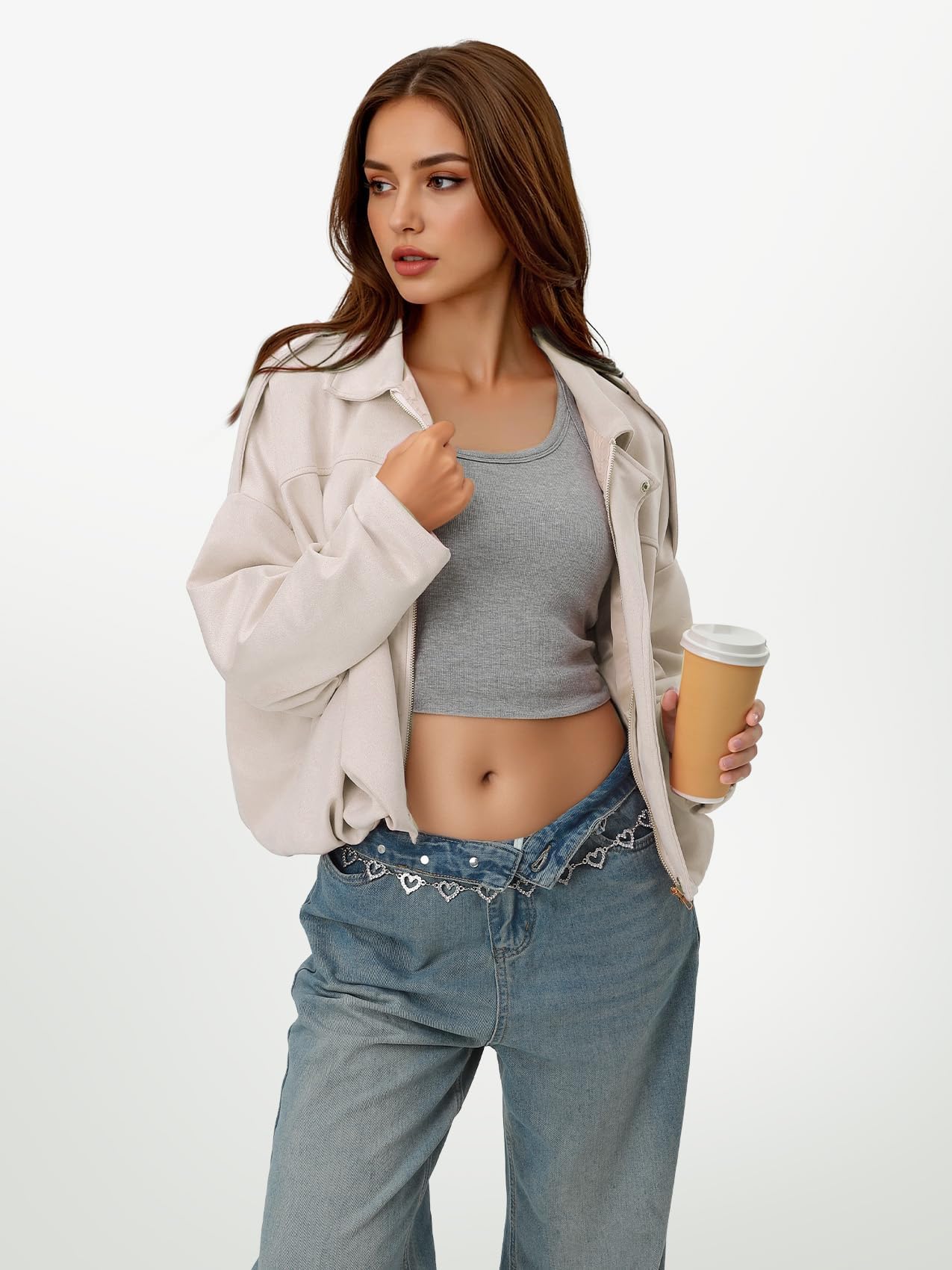 Chaqueta bomber de ante sintético para mujer, abrigo de piloto de gran tamaño, para primavera, otoño, manga larga, ropa de calle