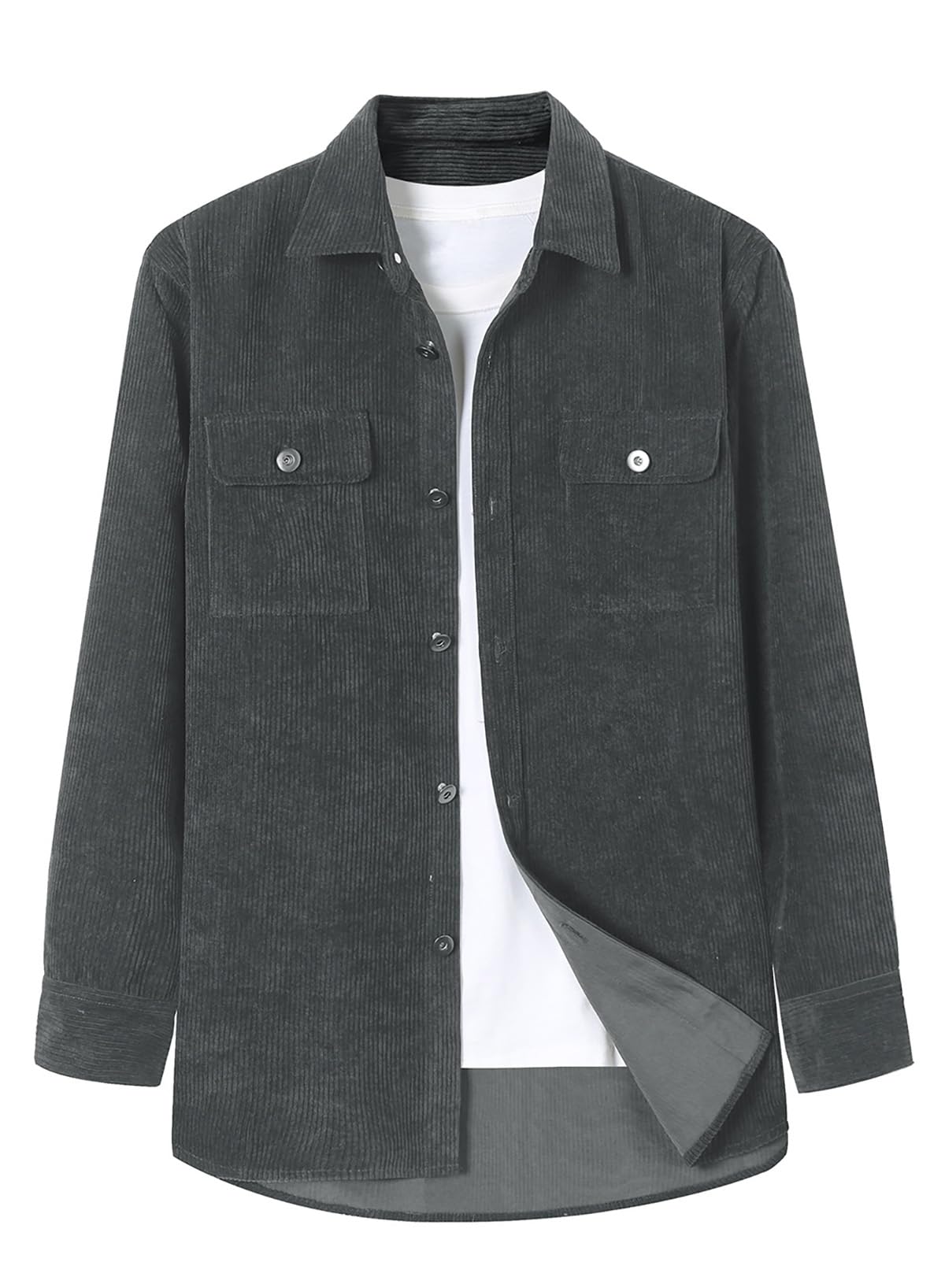 Elegancity Uomo Camicia in Velluto a Coste a Manica Lunga Casual Camicia Uomo Giacca Regular Fit Button Up Camicia Giacca con Tasca con Patta S-XXXL