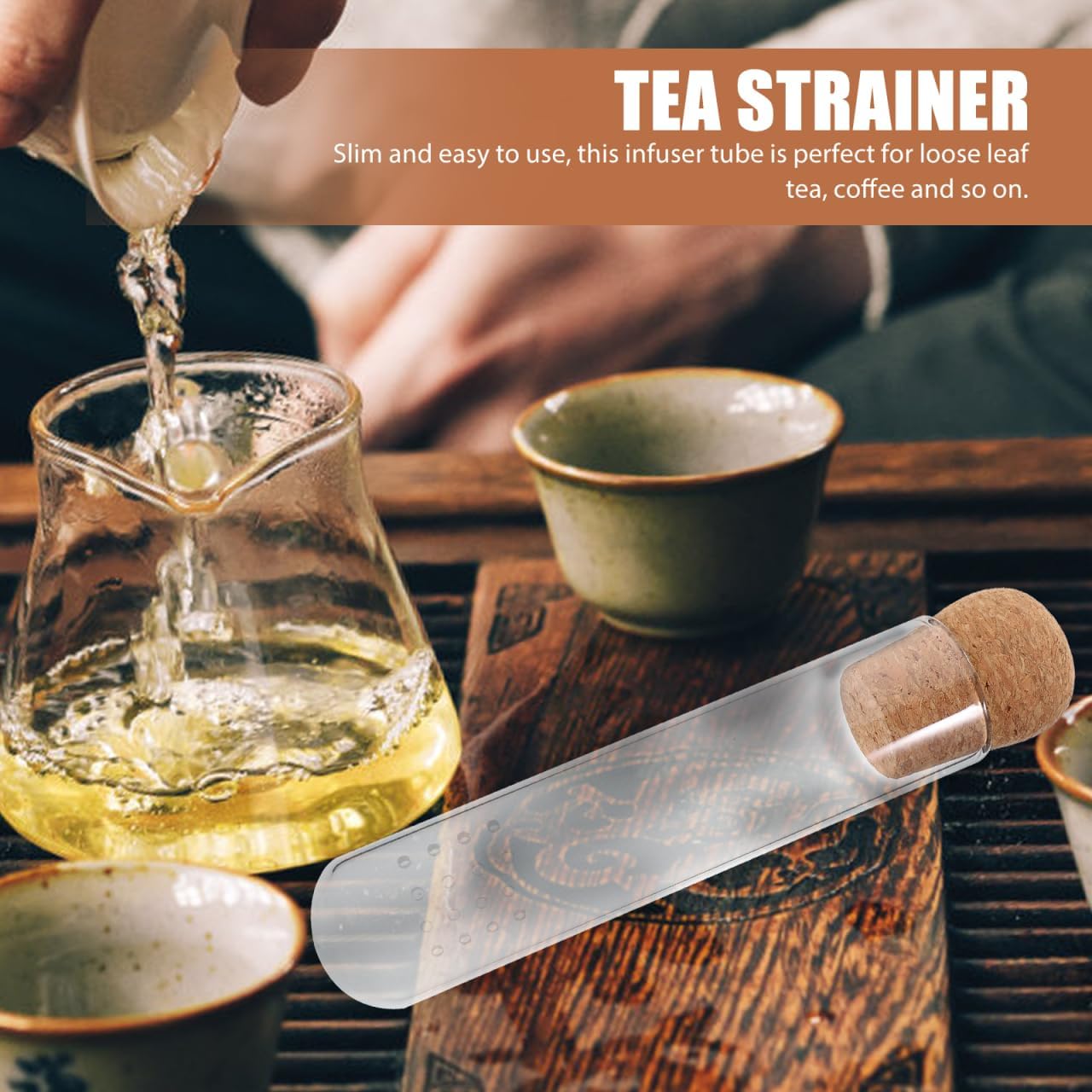 PRETYZOOM Glass Tea Infuser Tea Filter for Loose Leaf 5.90 in Test Tube Strainer with Cork Lid Reusable Brewer for Home Office Travel Accessories