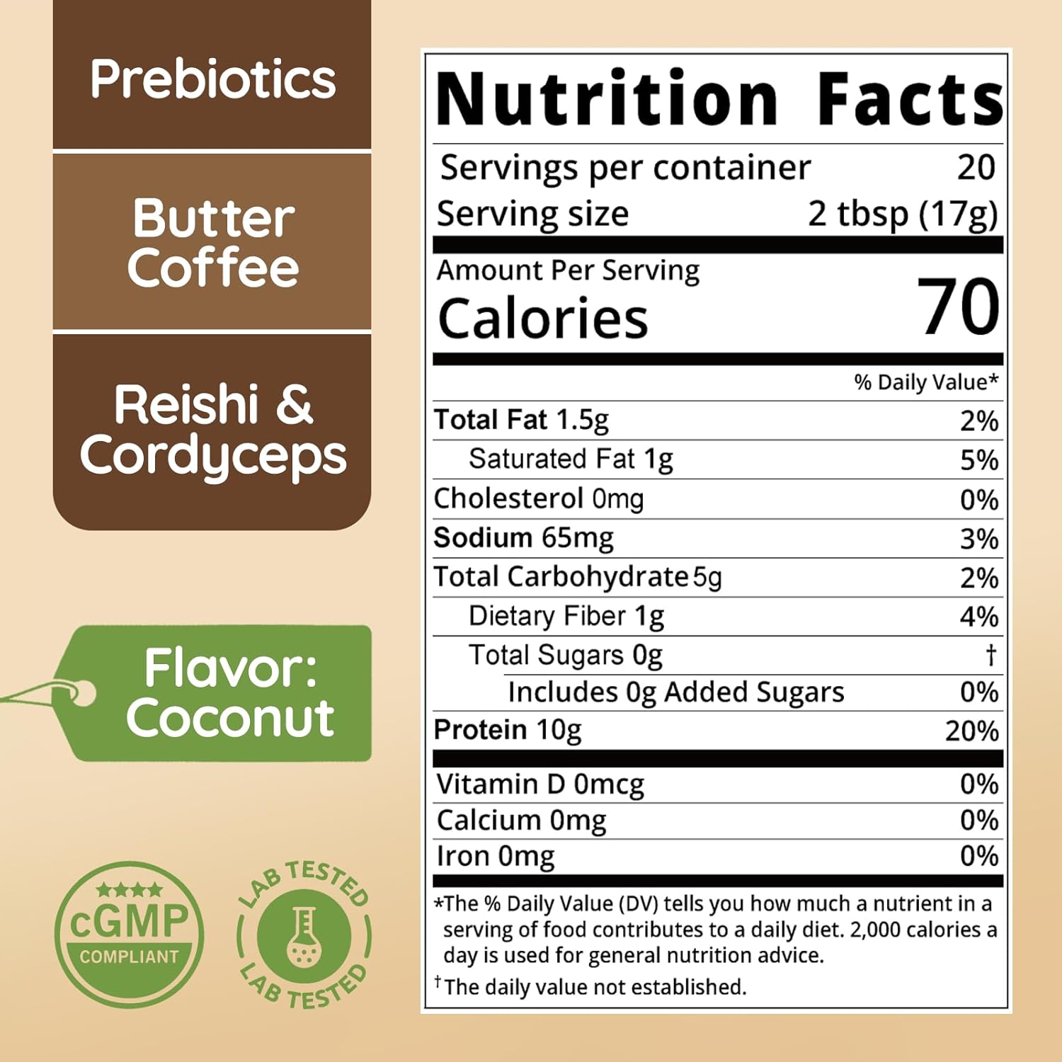 Grass Fed Whey Protein Coffee, Collagen Protein Iced Coffee - 10g Protein & 0g Sugar, Made with Cordyceps, Reishi & Butter, Natural Energy without Jitters, Coconut 20 Servings - Image 2