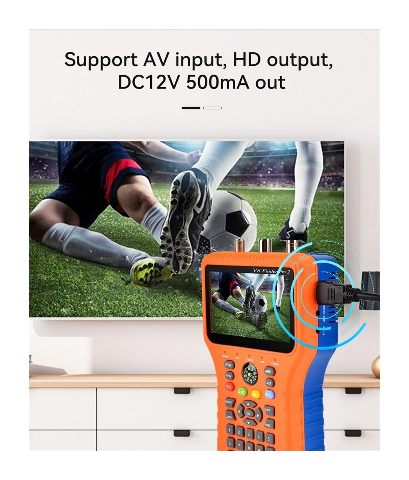 Buscador portátil V8 buscador de satélite DVB-S2/S2X H.264/H.265 Receptor de señal de TV Digital decodificador HD con Pantalla LCD Pantalla LCD