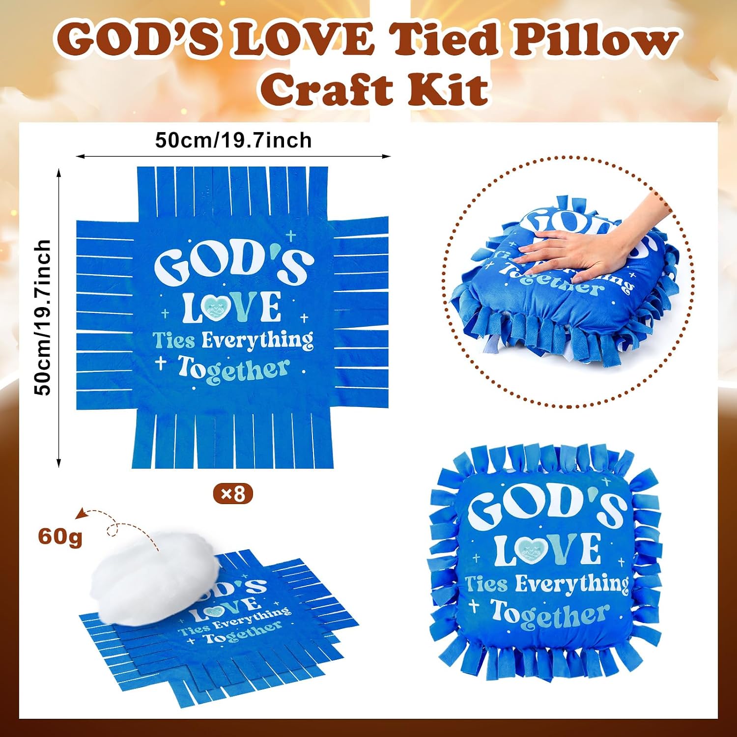 Chunful 8 Sets Religious God's Love Tied Pillow Craft Kit 2026 VBS Crafts DIY Pillows Christian Gifts for 2026 Vacation Bible School Party Favors Giveaways image 2