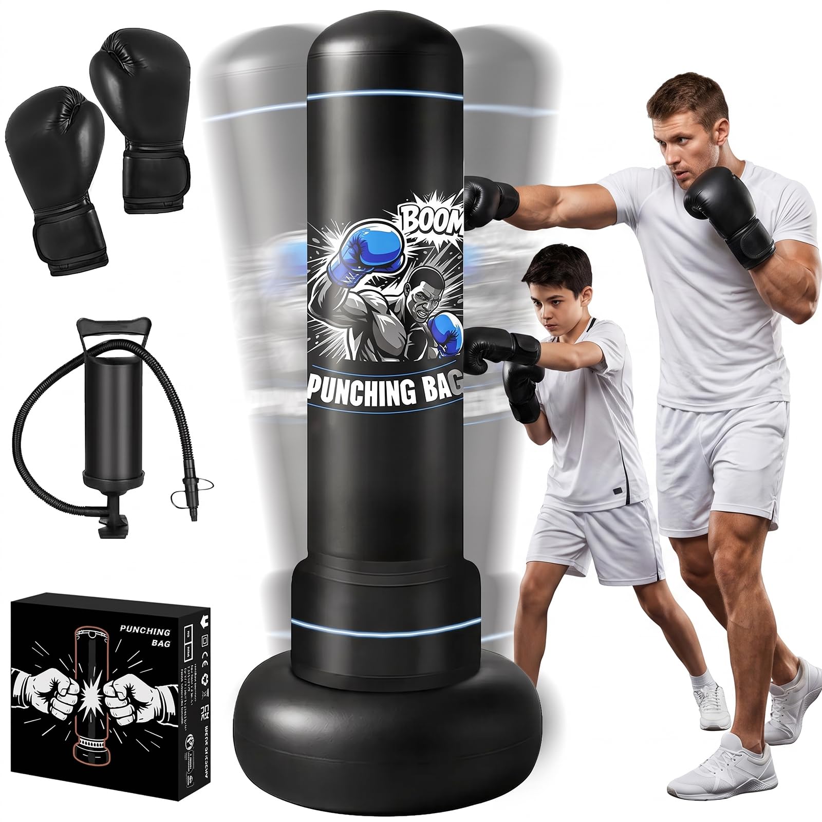 Ninonly Free Standing Punching Bag 70''/180cm for Adult with Gloves & Pump