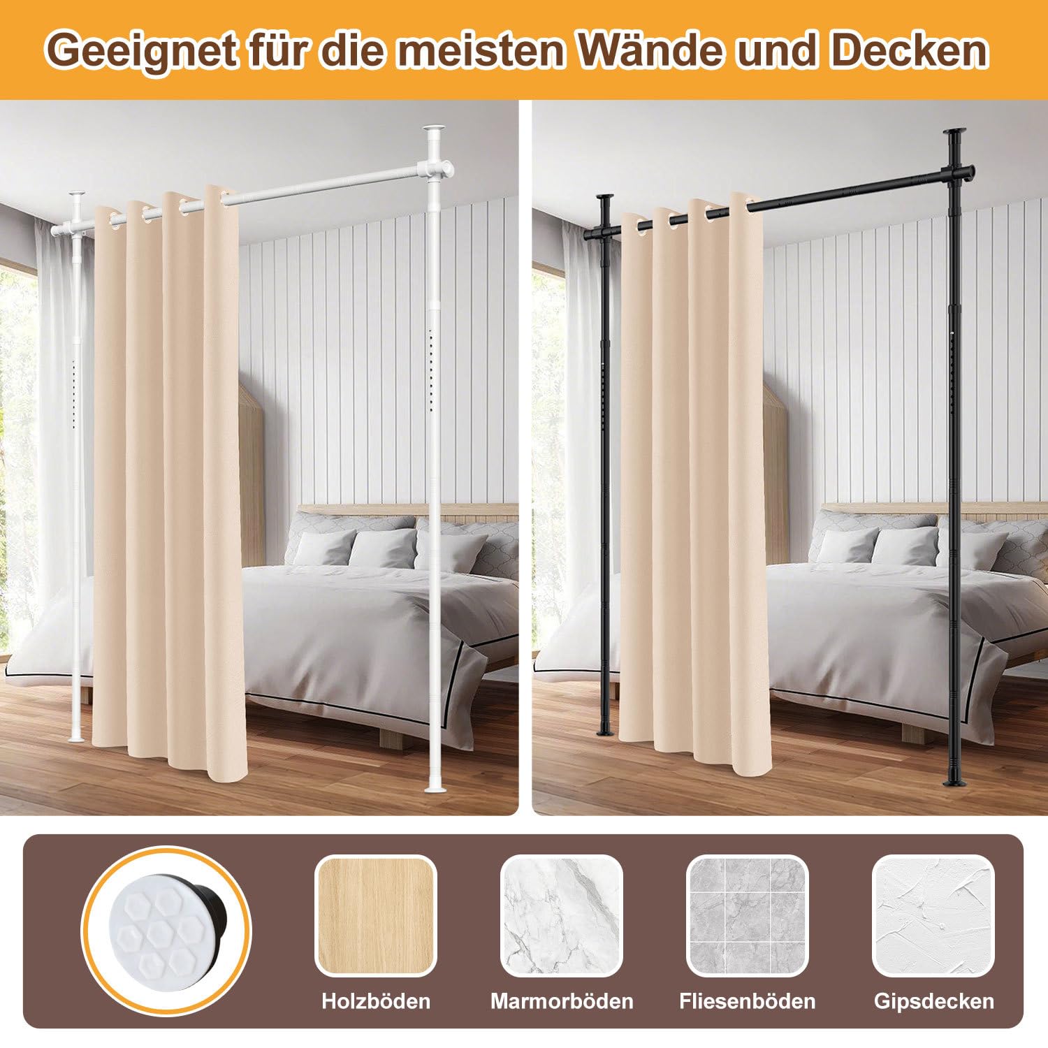 Paravent sans perçage - Tringle à rideaux autoportante réglable en hauteur et en largeur - Support de rideau comme séparateur d'intimité pour chambre à coucher, bureau, salon - Blanc