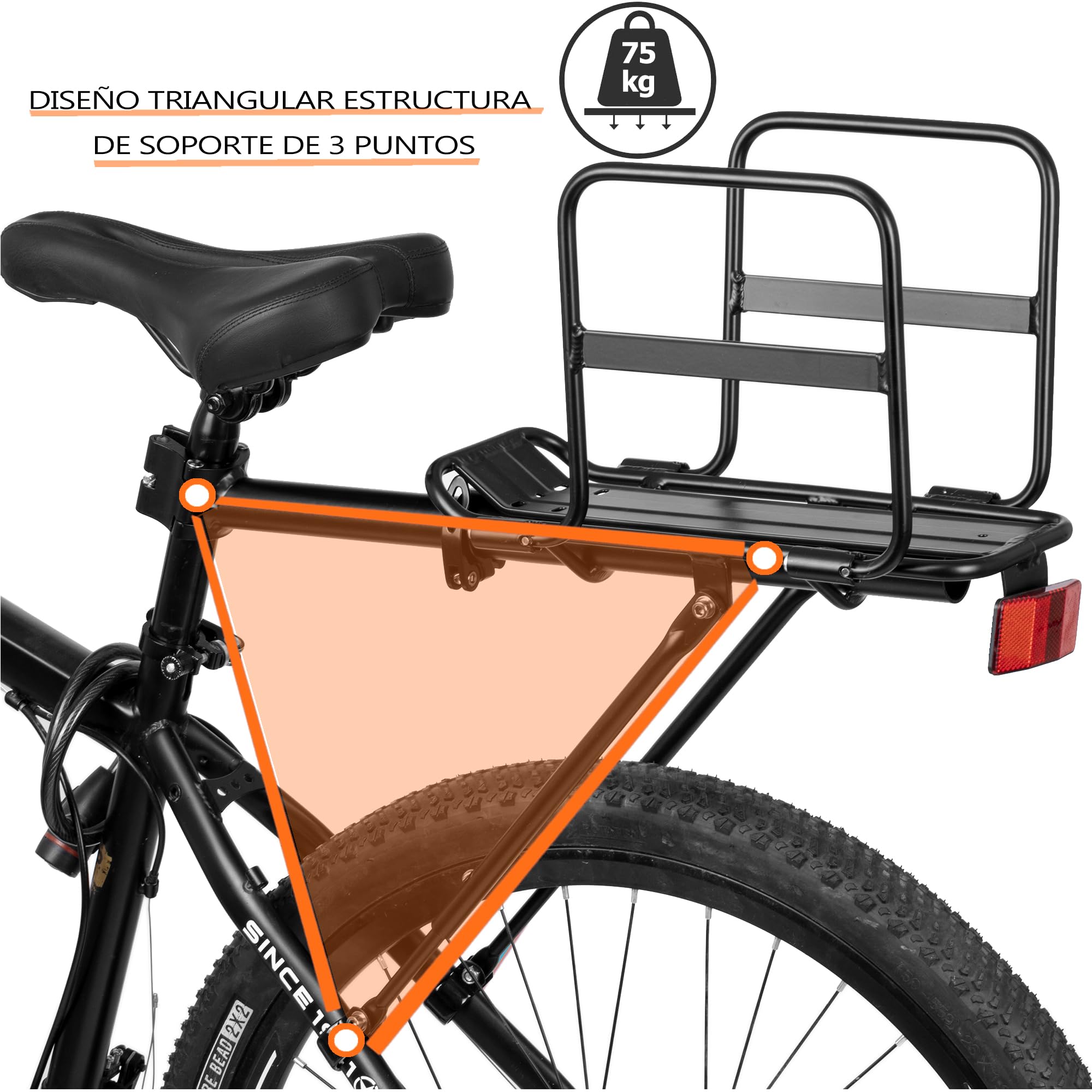 Portabultos Bicicleta Trasero Plegable con Alas Anchas, Liberación Rápida, Universal, Gran Capacidad, Regulable en Altura para Bicicletas de 24 a 29 Pulgadas