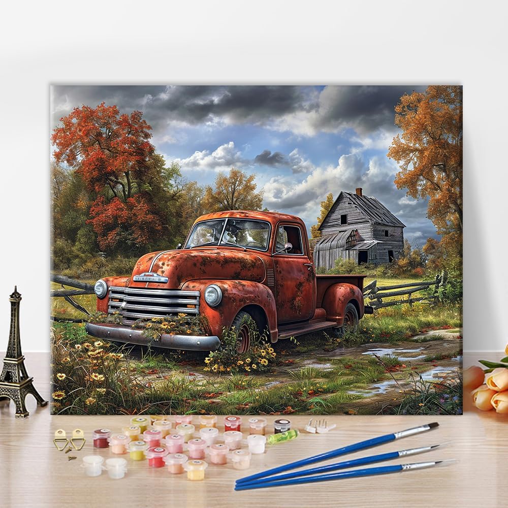 TUMOVO Red Truck Paint by Number for Adult Beginner