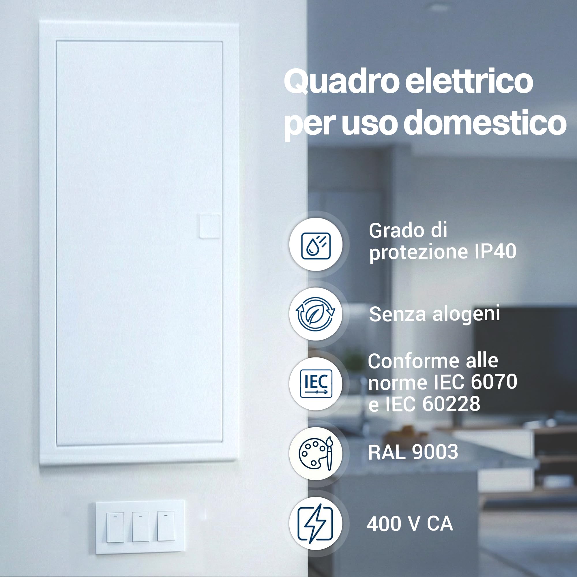 Intratec Quadro Elettrico da Incasso 5 File – Centralino di Distribuzione IP40 per 60 Moduli con Porta Metallica Bianca e Guida DIN per Impianti Elettrici Interni – 346 x 94 x 842mm