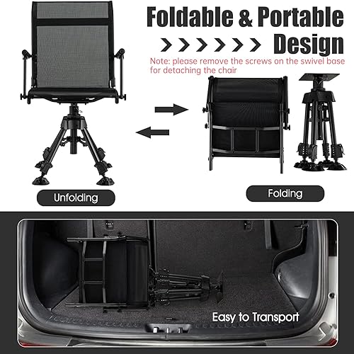 Miniatura 8 de Tangkula Silla de caza silla giratoria de caza de 360 con altura ajustable 4 patas ajustables reposabrazos cómodos sillas de caza plegables