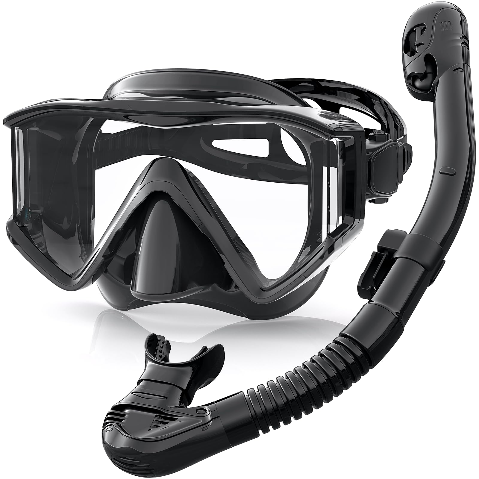 Zeligerstar Snorkel Set Adults, 3 Window Panoramic View Snorkel Mask Anti-Fog, Leak-Proof Scuba Diving Mask with Mesh Bag, Dry Top Mask and Snorkel Set for Adult and Teen — image 1