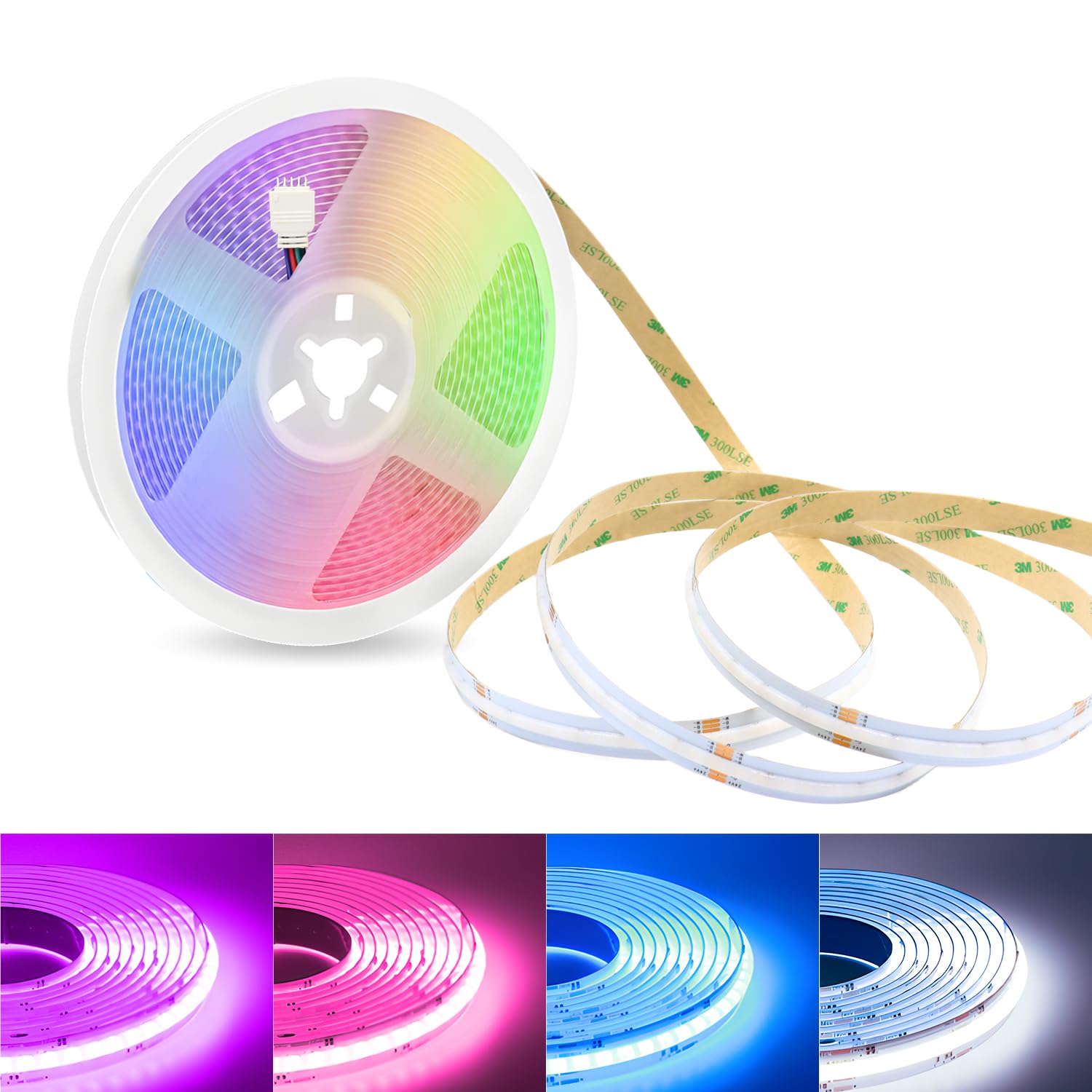 Striscia LED COB 24V RGBCW dimmerabile, da 10 m RGB+bianco freddo 6000K Catena luminosa a 672 LED/m Alta densità, striscia flessibile senza punti luminosi per cucina
