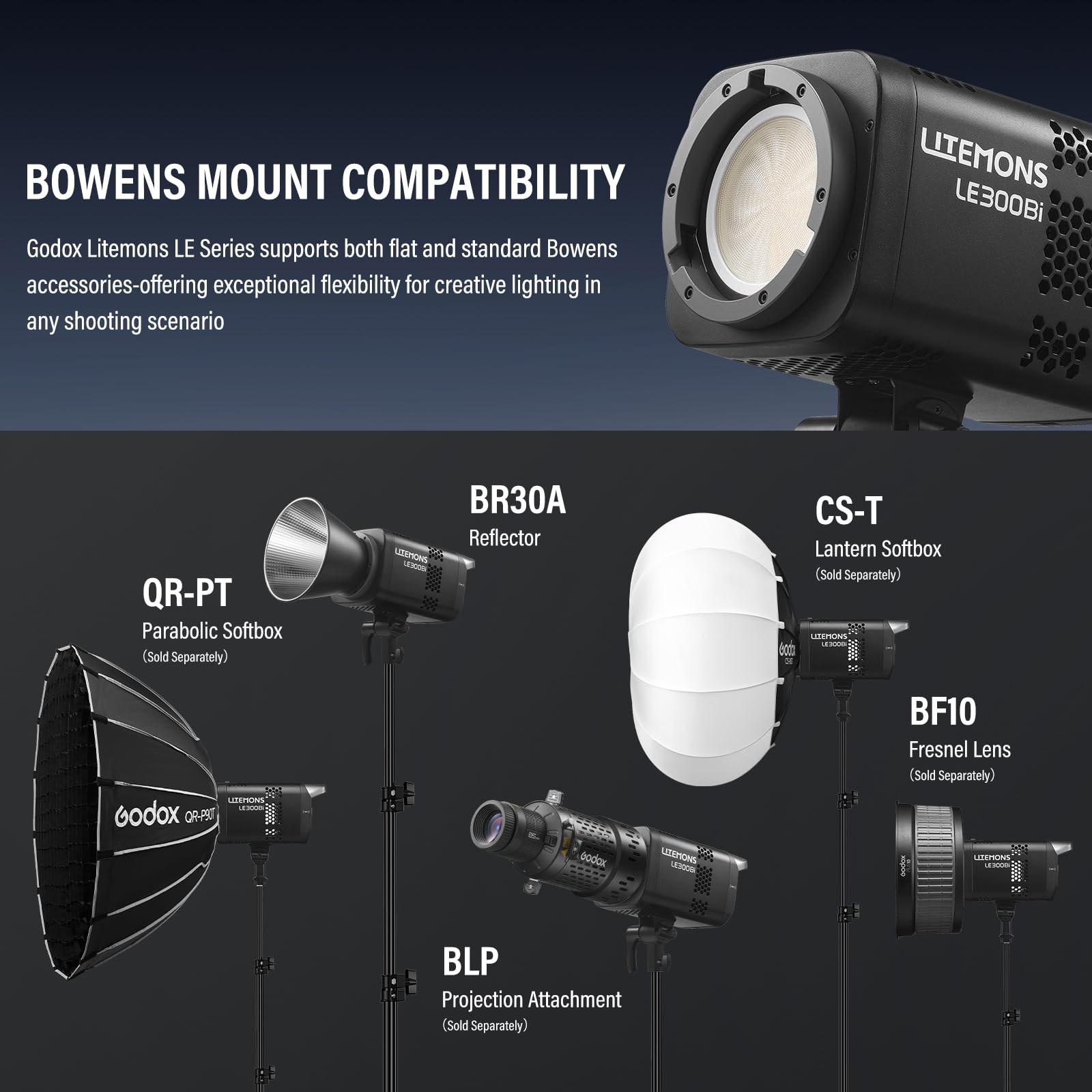 Godox Litemons LE300Bi LE300 Bi Luz Continua LED Video Light 320W 2800K~6500K 58900 Lux/1m TLCI/CRI≈98 Control Bluetooth 11 Efectos FX Montura Bowens Luz de Vídeo para Vlogging Live Youtube (Negro)