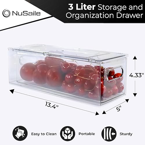 Miniatura 4 de NuSaile Contenedores organizadores apilables para refrigerador, cajones extraíbles con asas, recipientes de almacenamiento de verduras y frutas para
