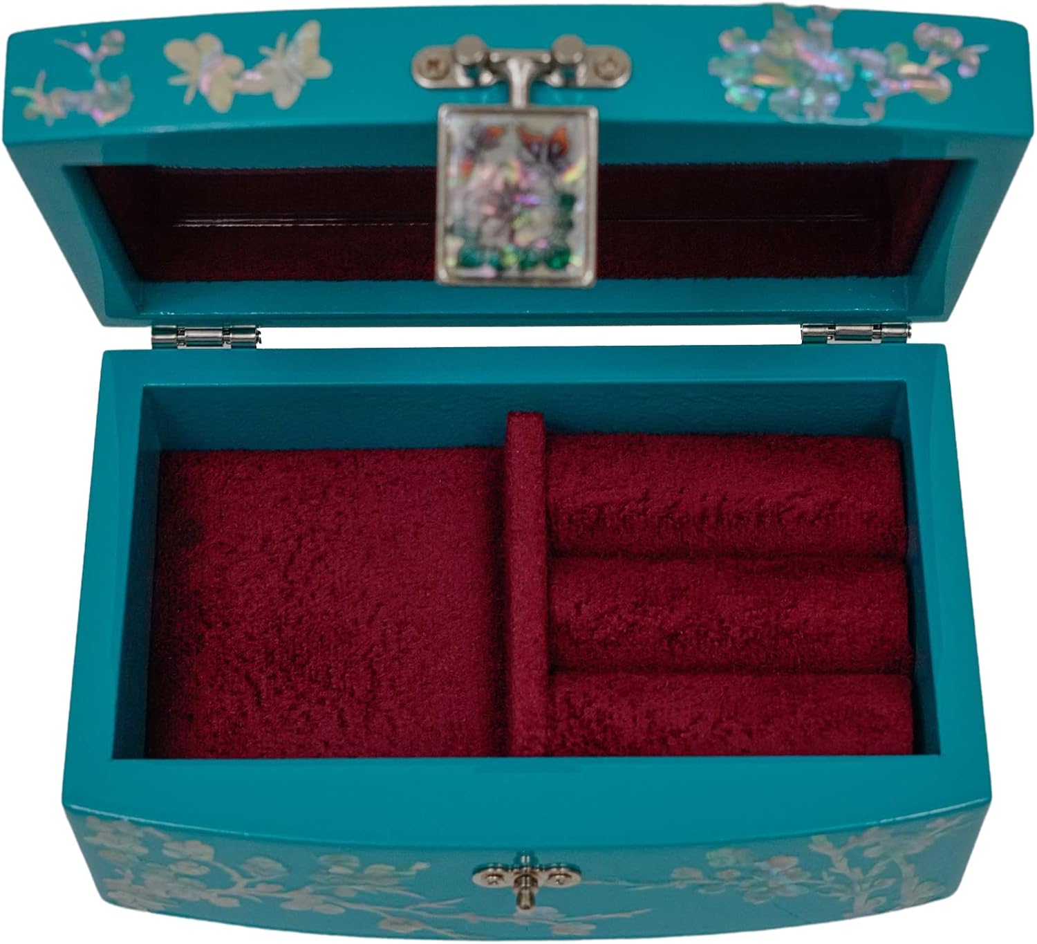 February Mountain Handcrafted Mother of Pearl Blue Jewelry Box with Removable Ring Tray - Korean Artistry Keepsake Box - Ideal Birthday and Christmas Gift for Women